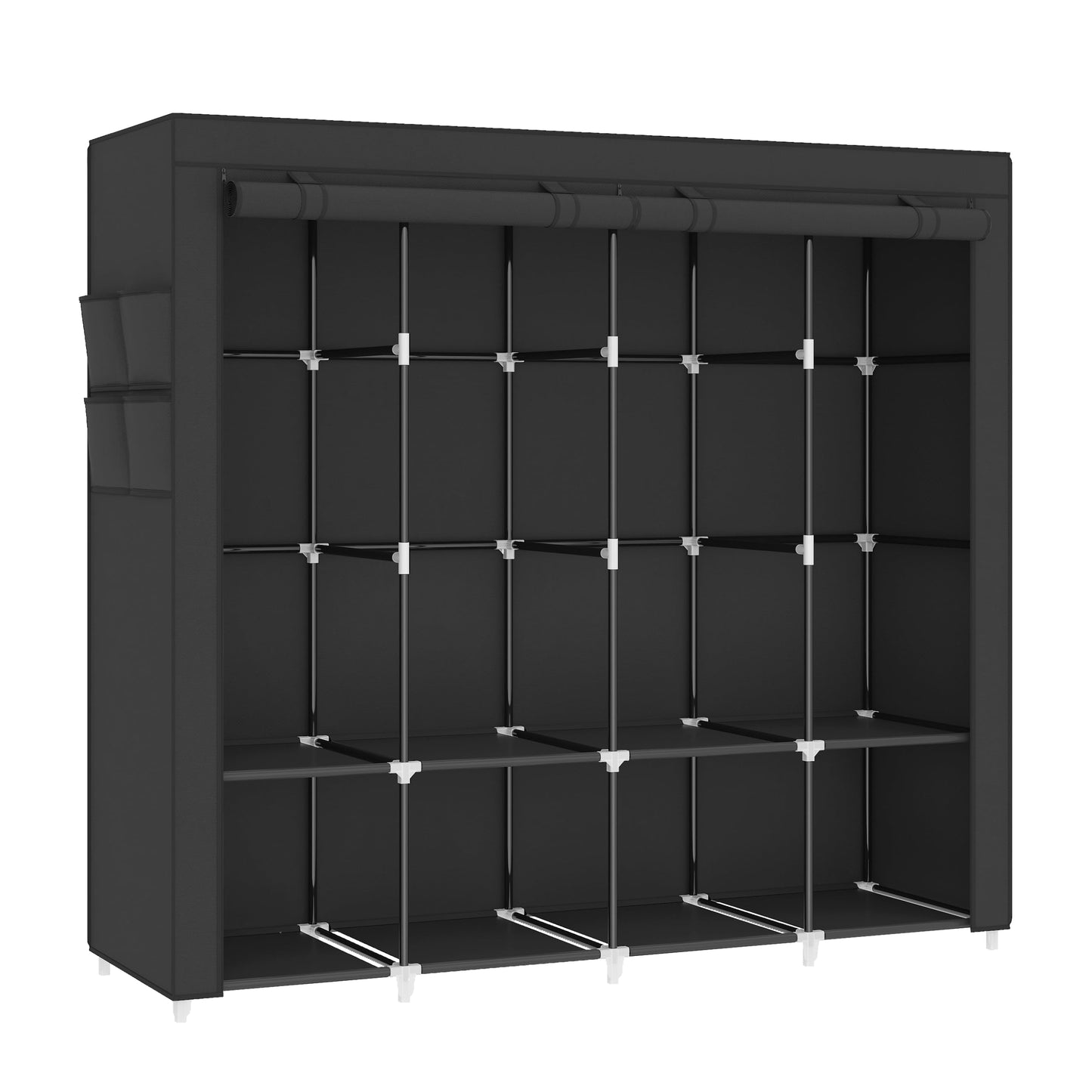 MOGELAFOO 67 Inch Portable Closet Wardrobe for Hanging Clothes, Wardrobe Closet with Cover, 4 Hanging Rods and Side Pockets, 8 Storage Shelves, Large Clothes Organizer for Bedroom, Living Room, Black