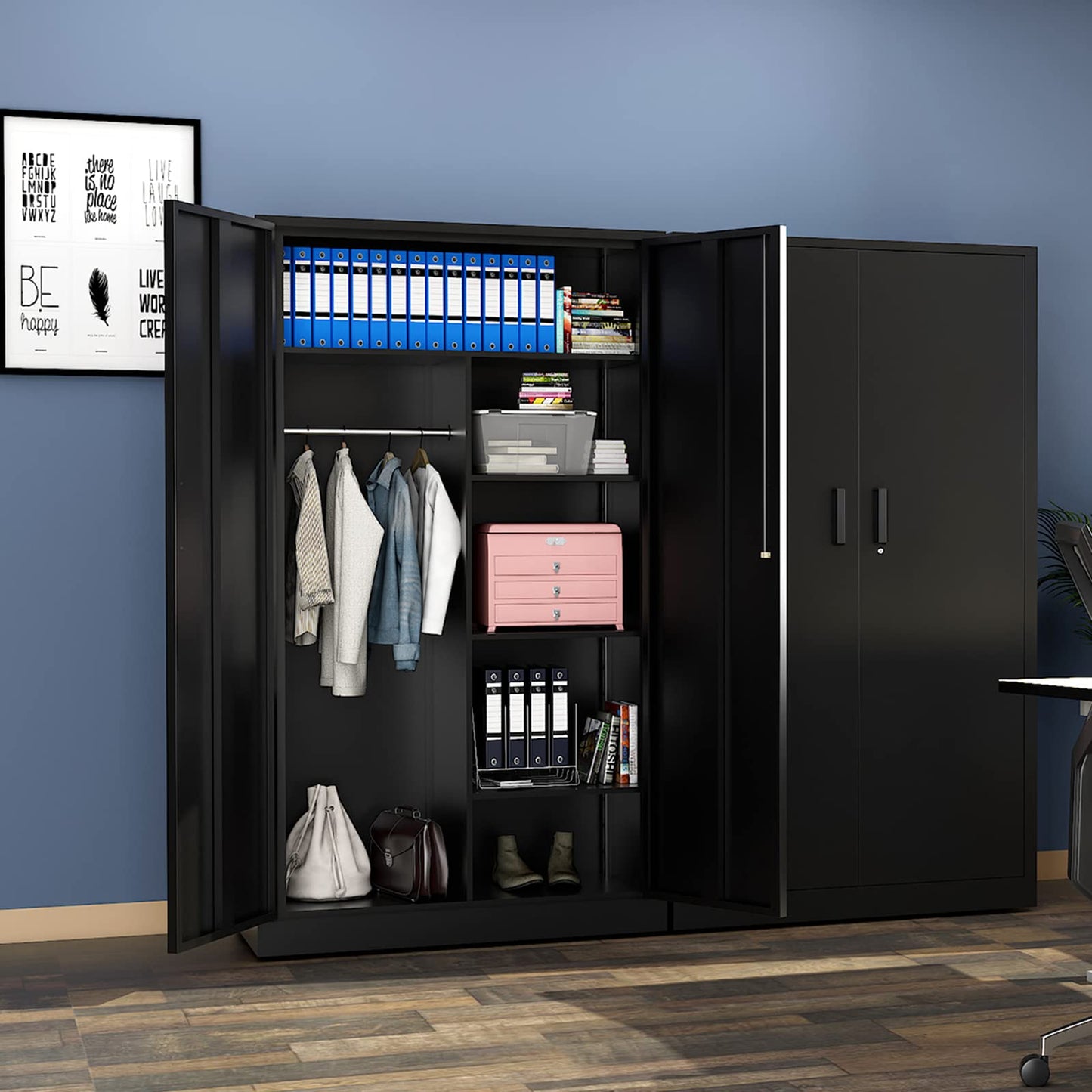 MIIIKO Metal Clothing Storage Locker, Steel Wardrobe Cabinets with Shelves and Closet Rod, 72" Large Storage Locker Closet for Sports Equipment, Tools, Cleaning Supplies, Garments