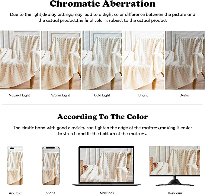 NEWCOSPLAY Super Soft Queen Blanket Ivory Premium Silky Flannel Fleece 3D Waffle Checkered Lightweight Bed Blanket All Season Use (Ivory, Queen(90"x90"))