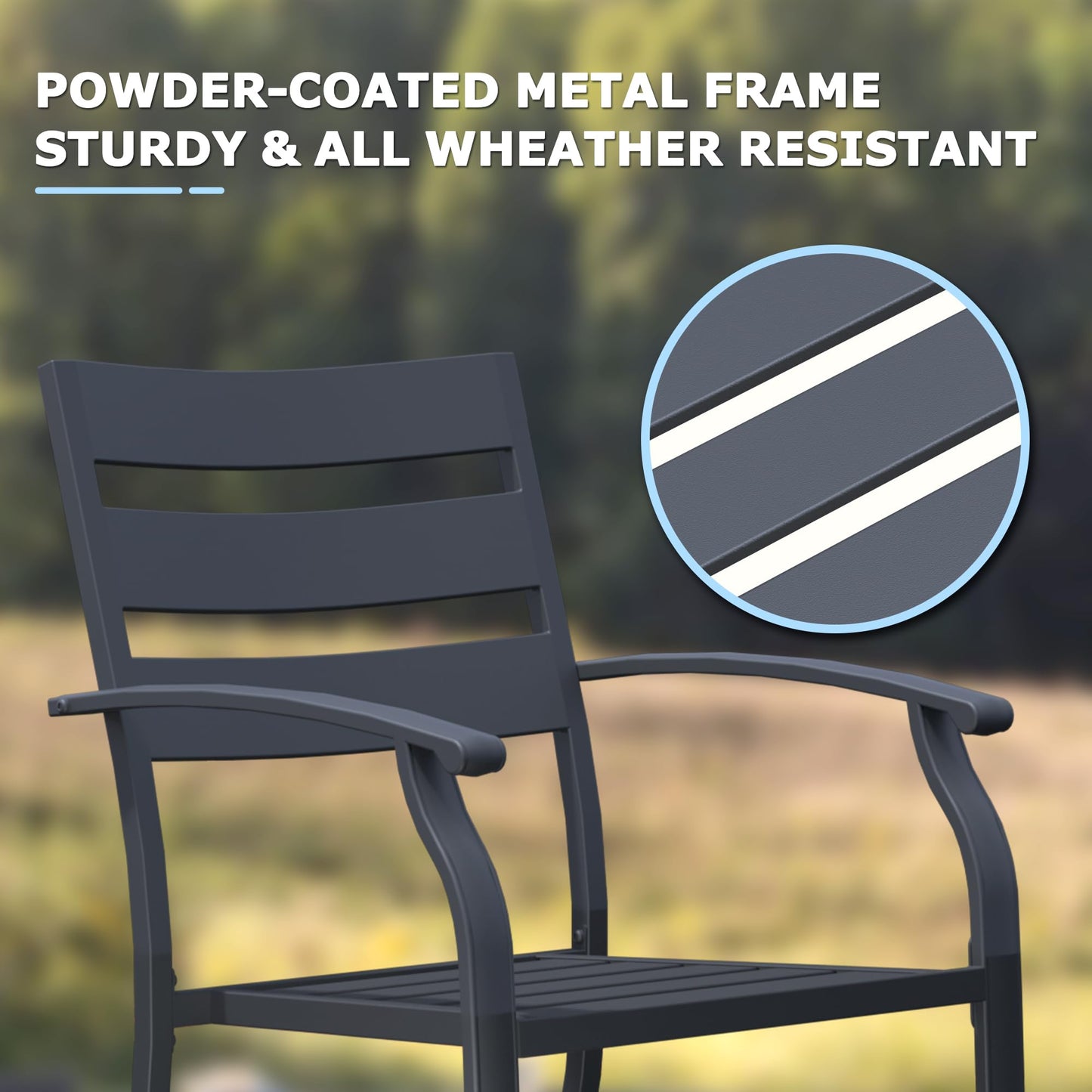 Puntogen Metal Patio Chairs Set of 4, Stackable All-Weather Outdoor Metal Chair, Wrought Iron Patio Chairs with Armrest, Outdoor Dining Chairs for Garden, Poolside, Backyard, Black