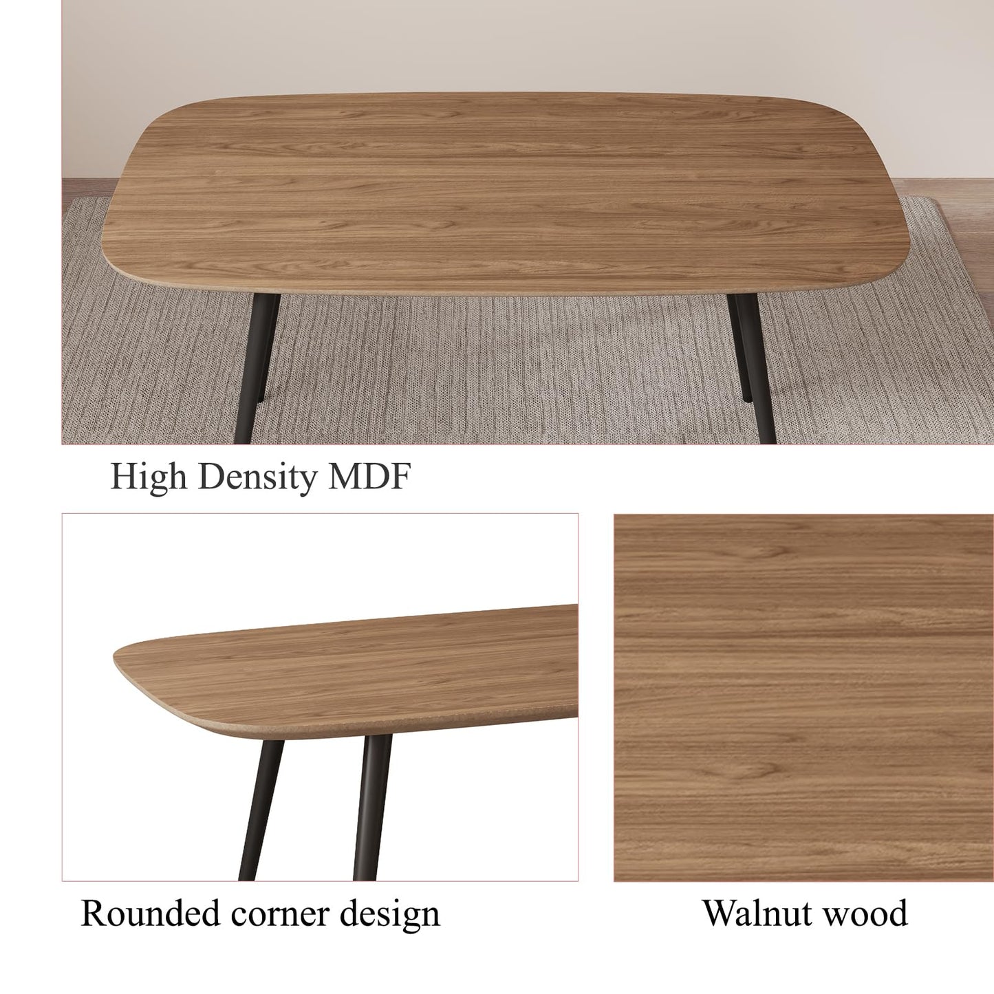 HIPIHOM 47.2'' Dining Table Set for 4,Modern Wood Dining Table,Leather Dining Chairs 4,Table and Chairs Set of 4,Ideal for Kitchen Dining Room (Walnut Color Table + 4 U-Shaped White Chairs, 47.2")