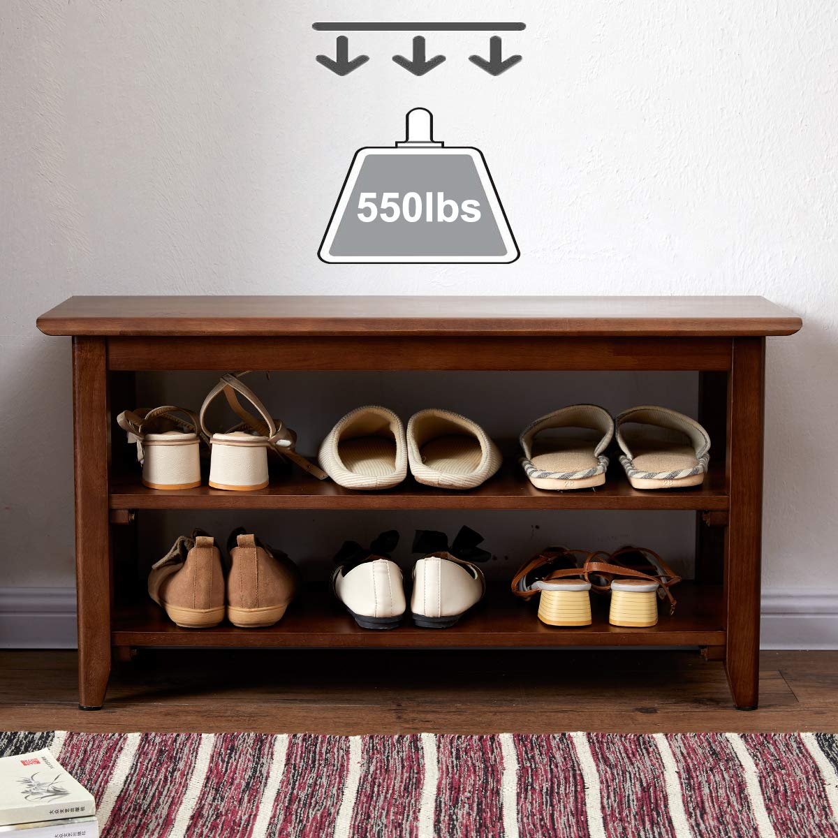 XKZG Storage Bench Wooden Shoe Rack Bench Rustic Solid Wood Entryway Bench (Brown,31.5")