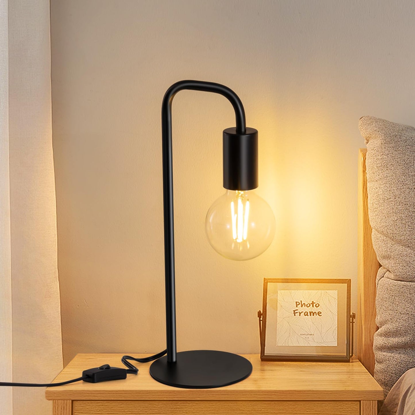 Iporovon Industrial Table Lamp for Bedroom, Bed Side Table Lamps for Nightstand with Wire Switch, E26 Socket Base, Modern Nightstand Lamp for Living Room, Reading, Office, Bulb Not Included