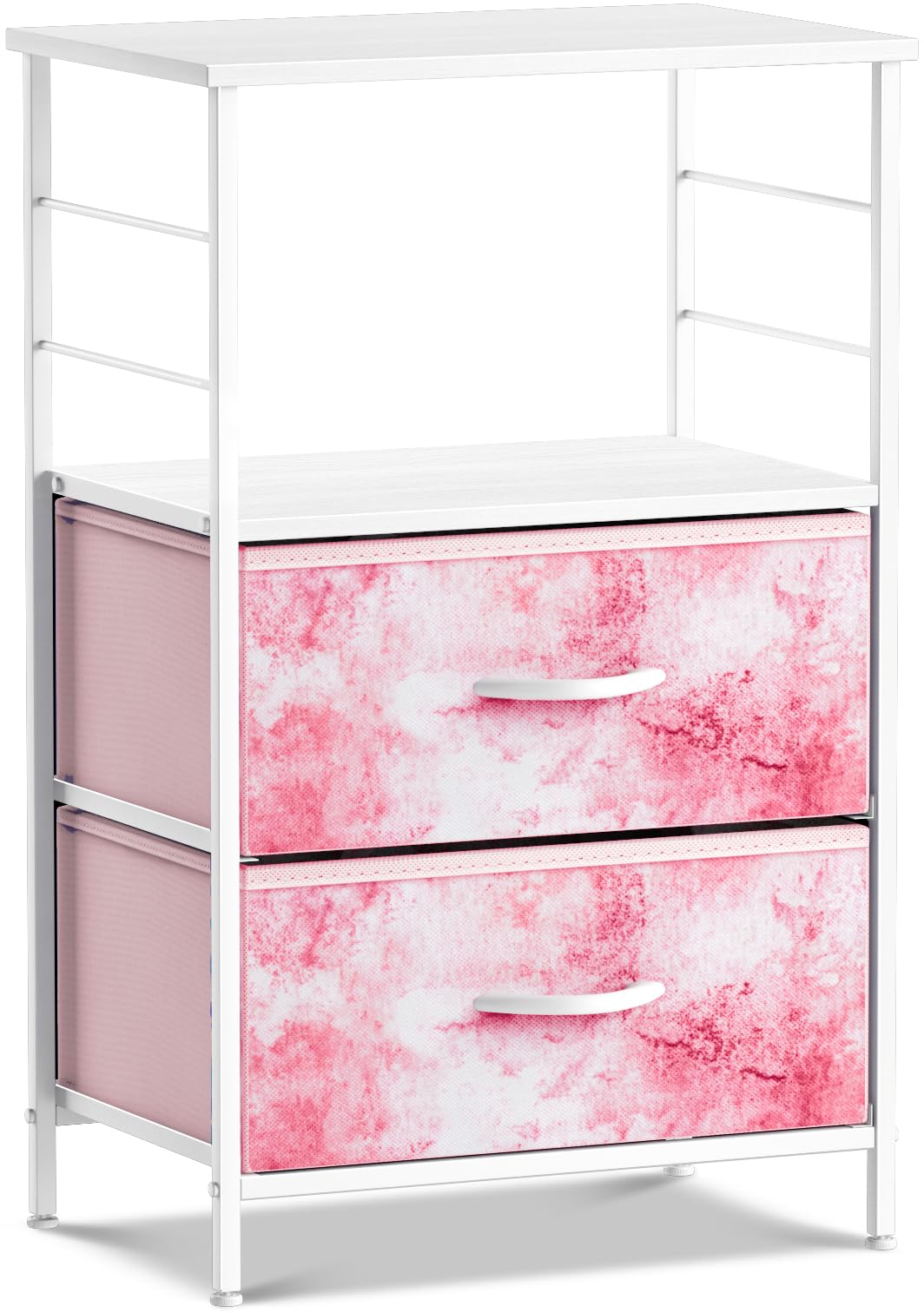 Sorbus 2 Drawer Shelf Storage Nightstand - Kids Bedside Furniture End Table Night Stand with Steel Frame Wood Top & Easy Pull Fabric Bins, Dresser & Chest for Home Bedroom Accessories Office & College