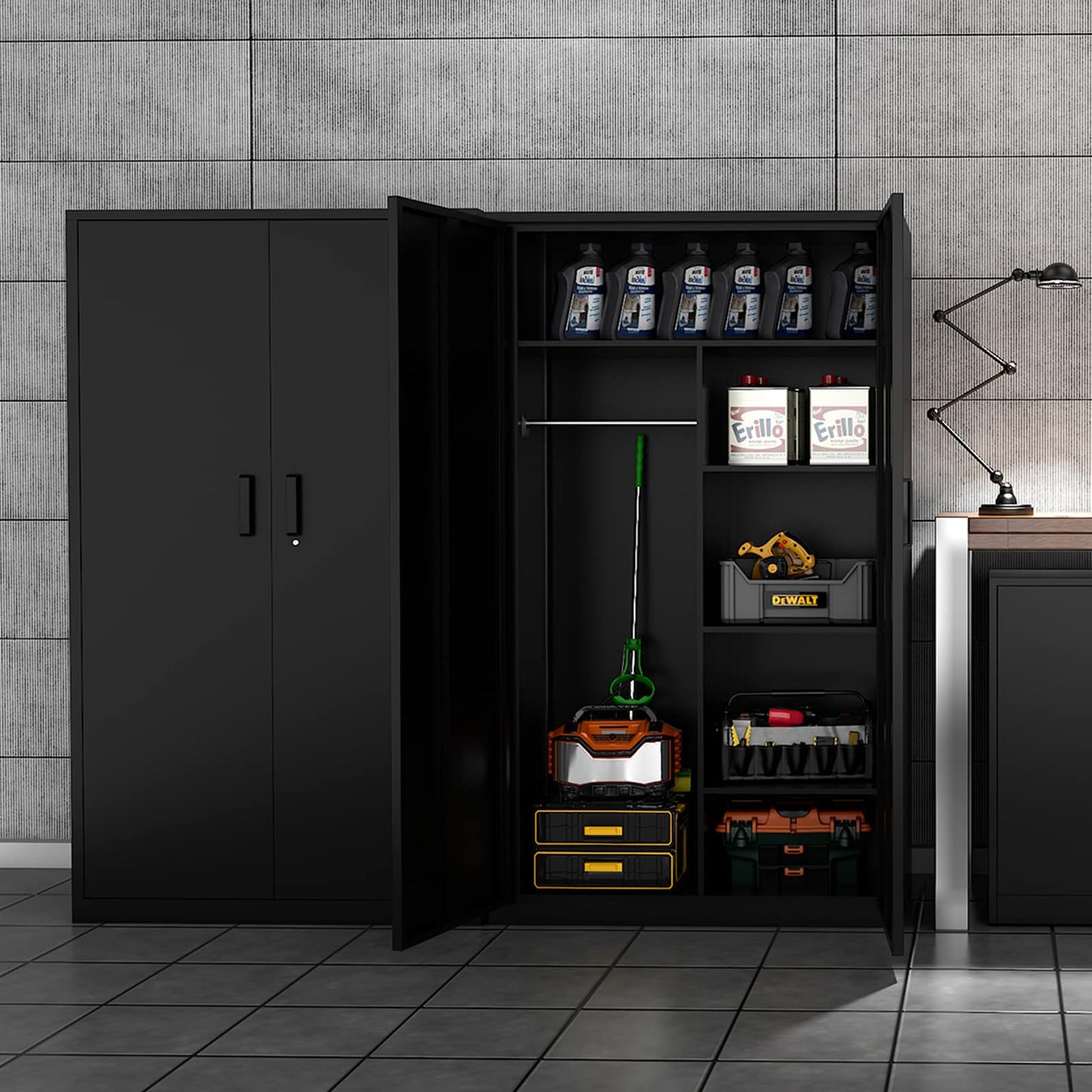 MIIIKO Metal Clothing Storage Locker, Steel Wardrobe Cabinets with Shelves and Closet Rod, 72" Large Storage Locker Closet for Sports Equipment, Tools, Cleaning Supplies, Garments