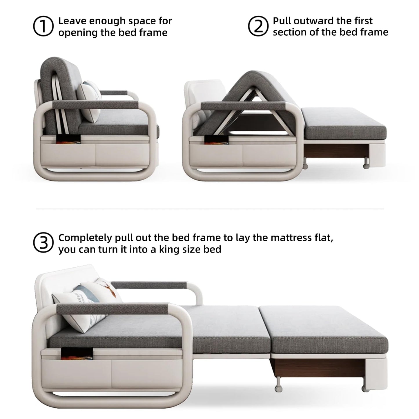 gaoyangjiaju Pull-Out Sofa Daybed with Trundle, Versatile Futon Couch with Sleeping Function and Storage Space, Sofa Bed for Small Rooms and Living Rooms, Dark Grey and White (50.3")