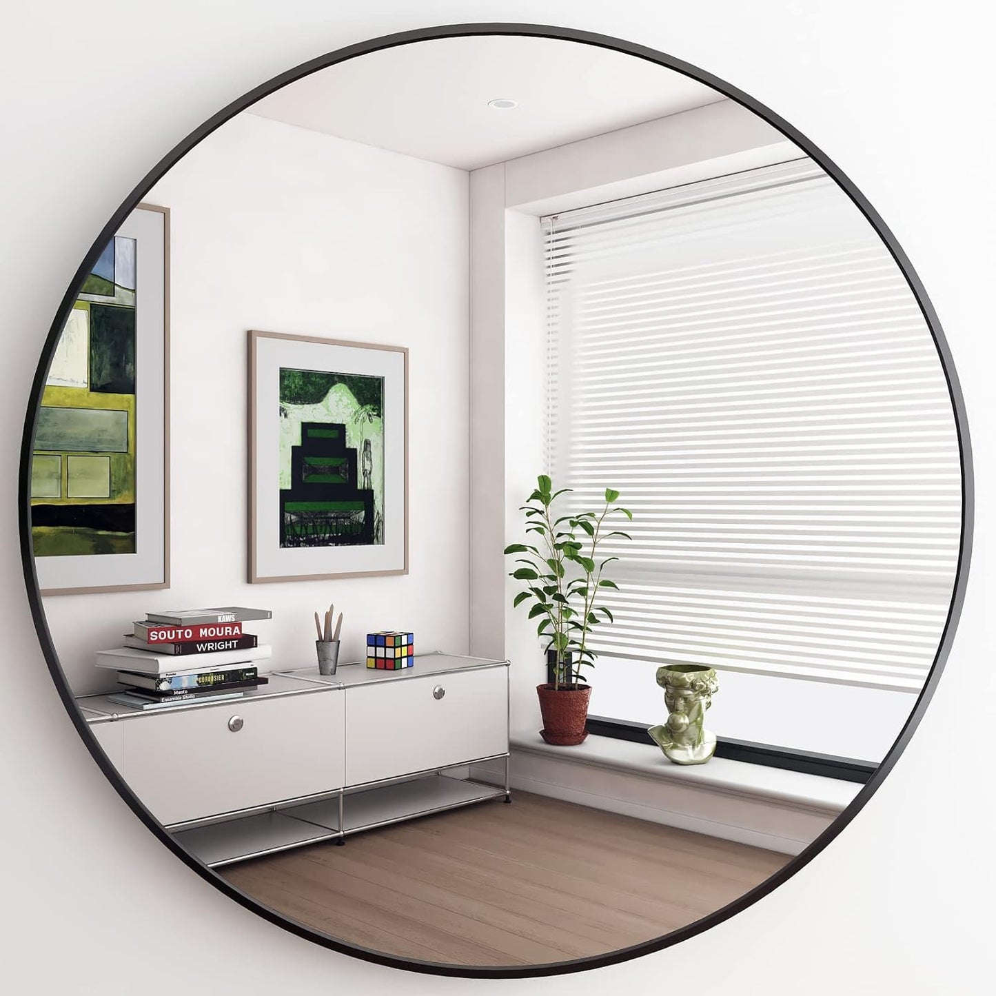 Koonmi 36" Black Circle Mirror Wall Mounted Round Mirror with Metal Frame for Bathroom/Living Room/Vanity/Bedroom