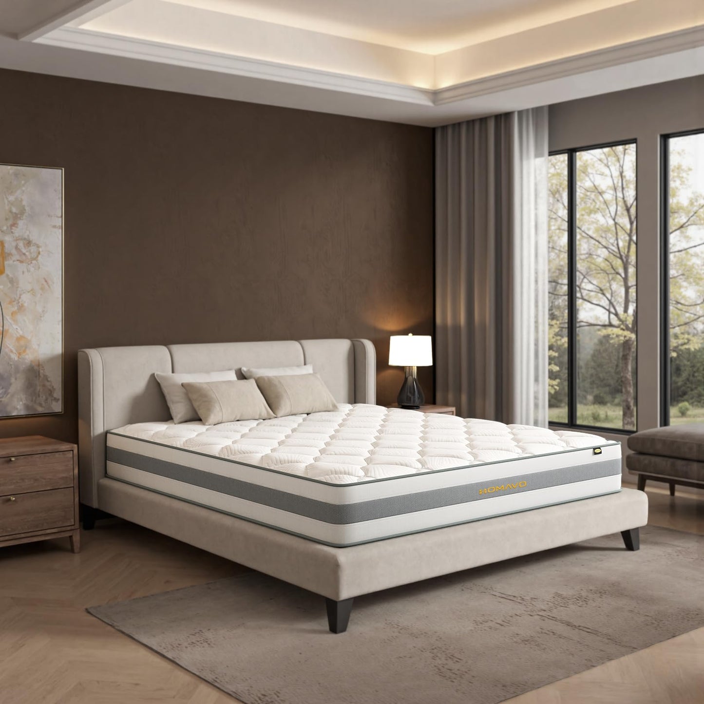 OUTIGO 12 Inch King Size Mattress - Memory Foam Hybrid Mattress Individual Pocket Springs - Medium Firm - CertiPUR-US - 76 x 80 x 12 inches