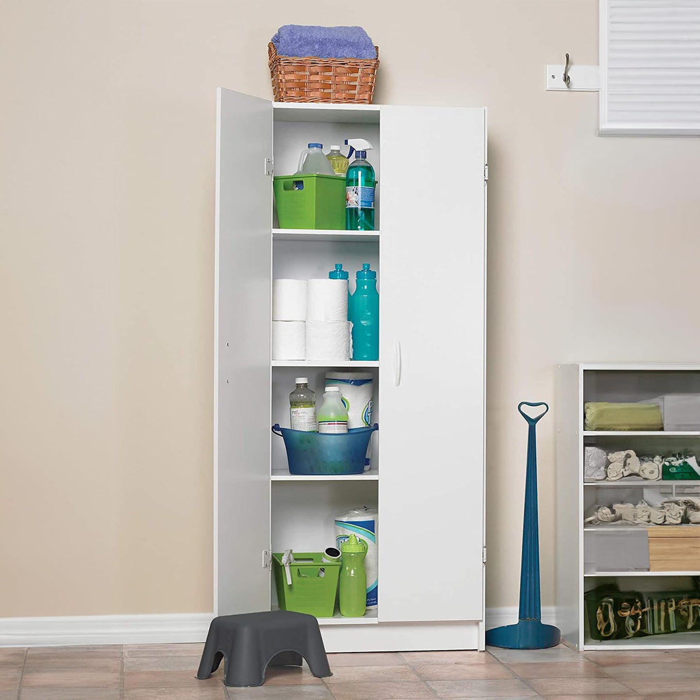 ClosetMaid Pantry Cabinet Cupboard with 2 Doors, Adjustable Shelves, Standing, Storage for Kitchen, Laundry or Utility Room, White
