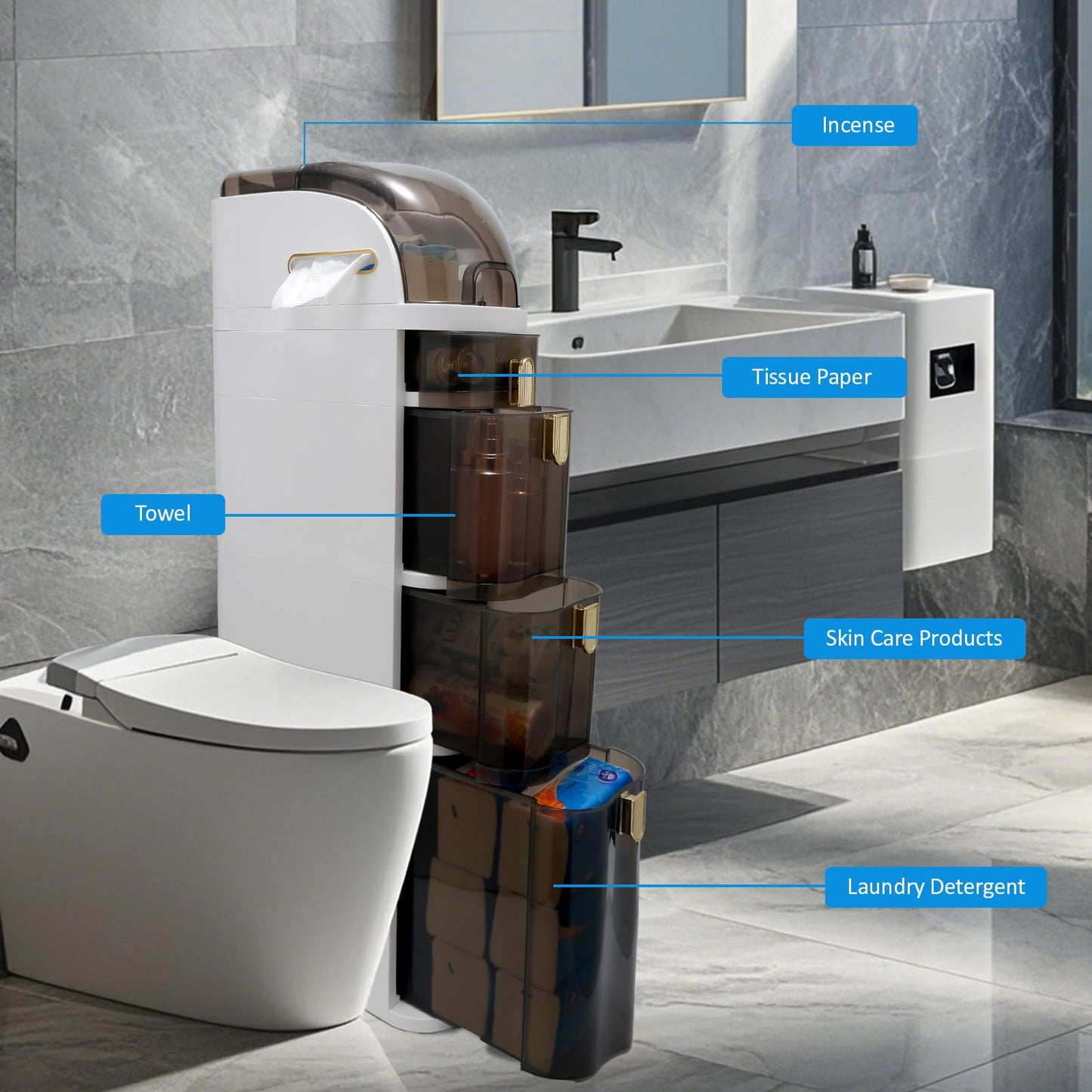 FZANVAN Bathroom Floor Cabinet, Narrow Bathroom Storage Cabinet, Mobile and No Installation Required, Perfect for Small Space Laundry Rooms, Toilet Areas and Living Room Gaps