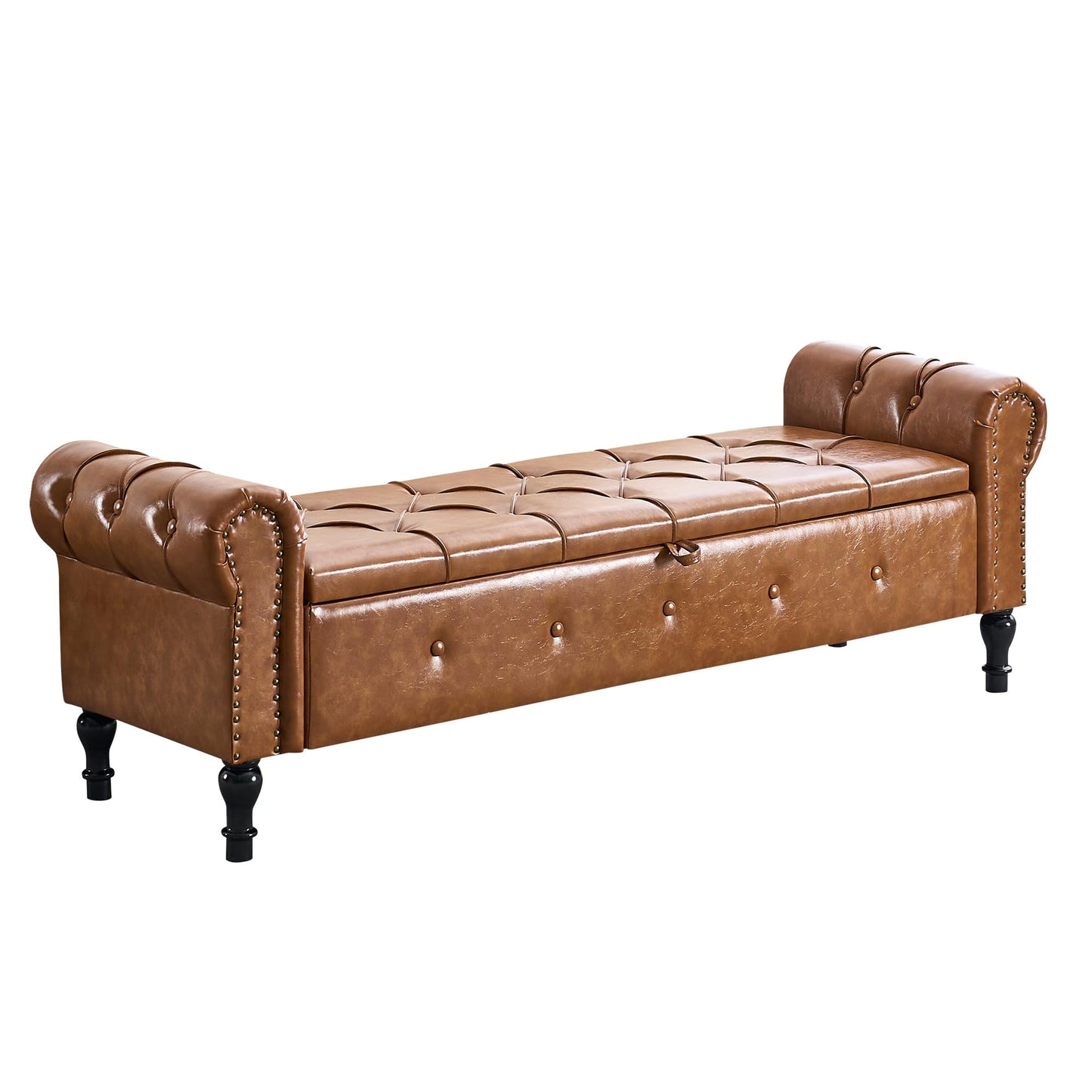 HOMYKA Storage Bench for Bedroom, Faux Leather 67" End of Bed Bench, King Size Bench with Arms, Tufted Storage Ottoman Benches, Upholstered Bench for Bedroom, Living Room, Entryway, Brown