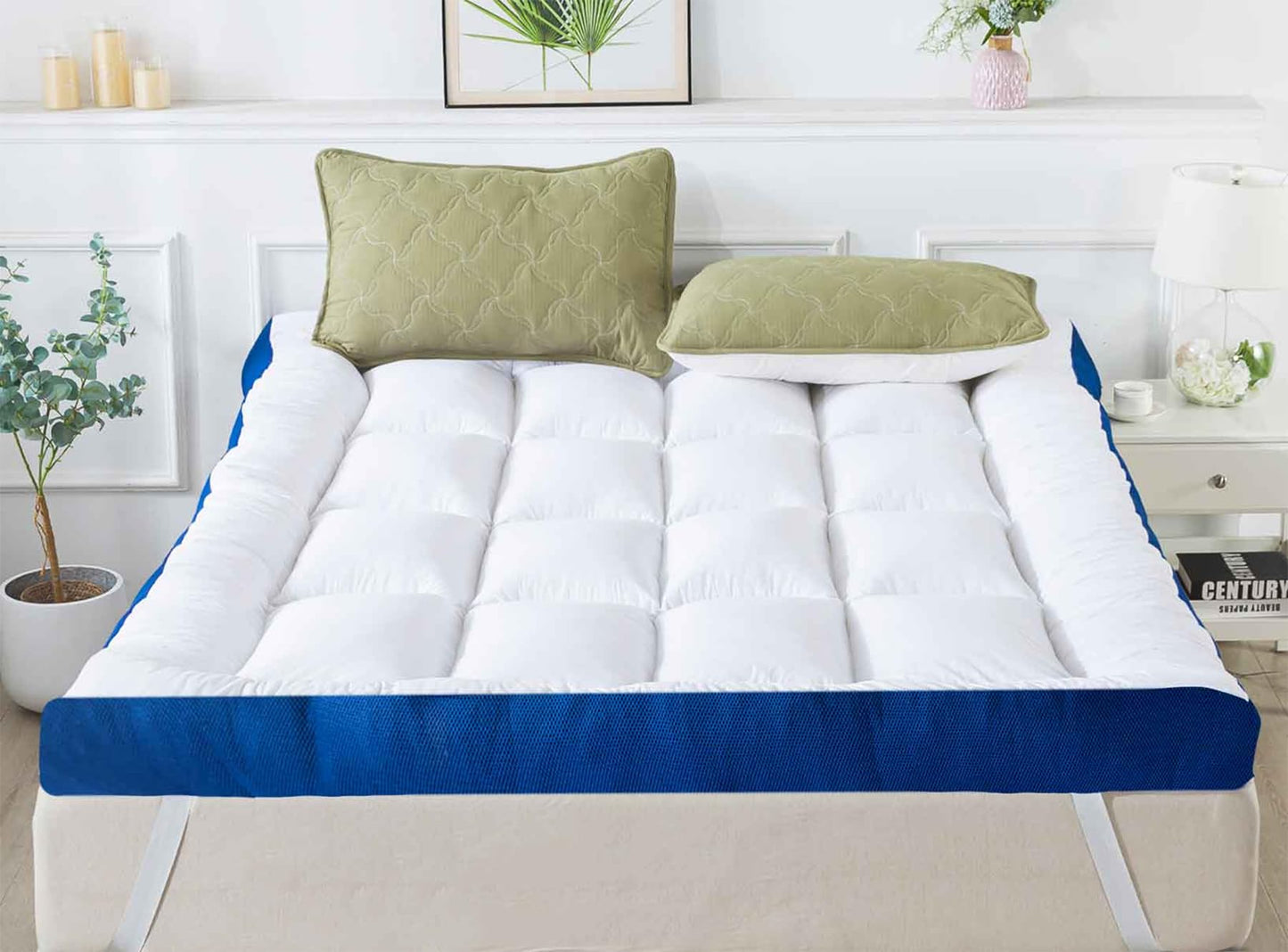 WhatsBedding 5 Inch Memory Foam Queen Mattress Topper 100% Cotton Top, Filled with Breathable & Soft Memory Foam Pillow Top,4 Elastic Straps, 80x60x5 Inch, Queen