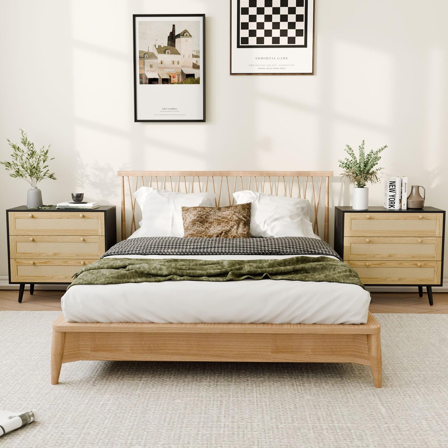 FURNIinspire 3 Drawer Dresser for Bedroom, Boho Dresser Chest with Handles for Bedroom Hallway Living Room