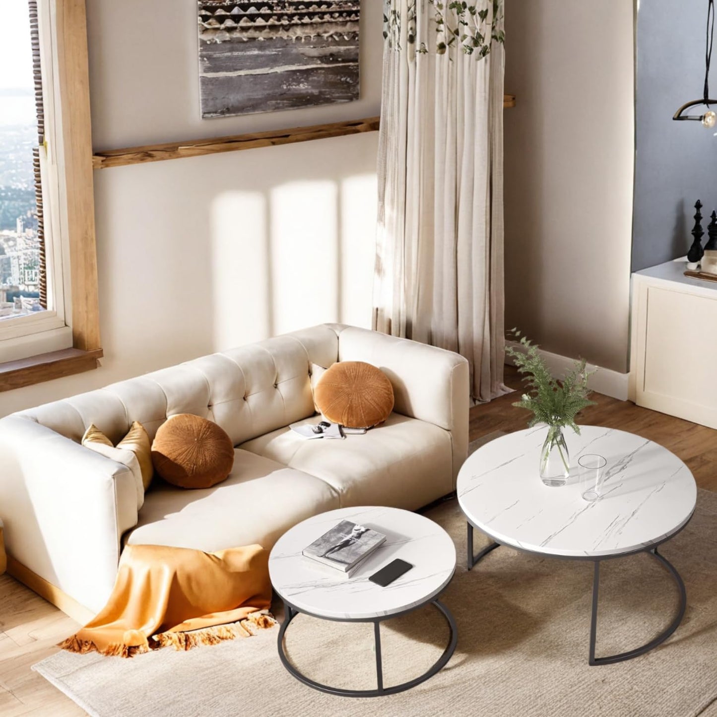 Round Coffee Table, Circle Nesting Coffee Tables for Living Room, Small Dining Center Space Saving Living Room Small Tables, Modern Center Table Dining,Modern Home Furniture White