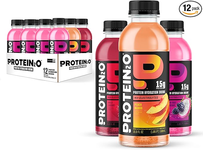 Protein2o Hydration Drink - 2-in-1 Liquid Clear Whey Protein Isolate and Electrolyte Drink - 15g Protein, Vitamins B5, B6 - Post-Workout Recovery - 16.9 Fl Oz - 12 Count Flavor Fusion Variety Pack