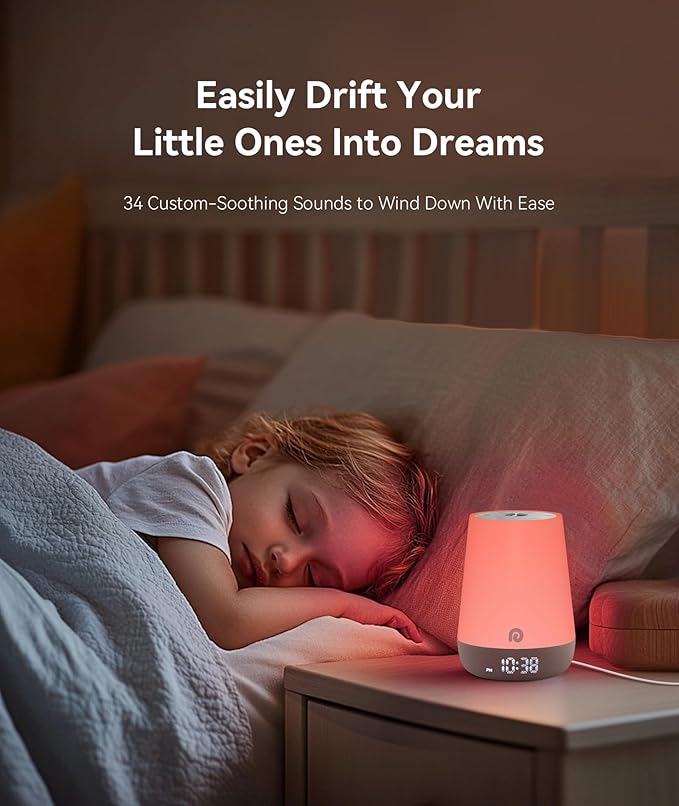 Dreamegg Nite 1 - Baby Sound Machine, Sleep Trainer, Night Light for Kids, Ok to Wake Alarm Clock, 34 Soothing Sounds, App Control, White Noise Sound Machine for Baby Kids Nursery(Sleepy Ellie)