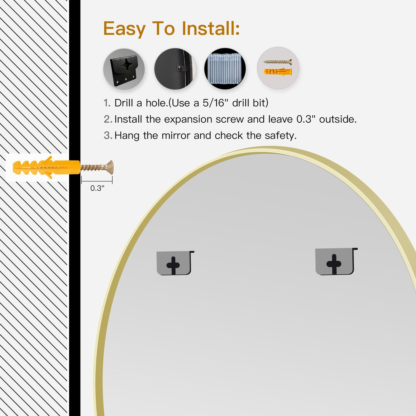 Koonmi 42" Gold Circle Mirror Wall Mounted Round Mirror with Metal Frame for Bathroom/Living Room/Vanity/Bedroom