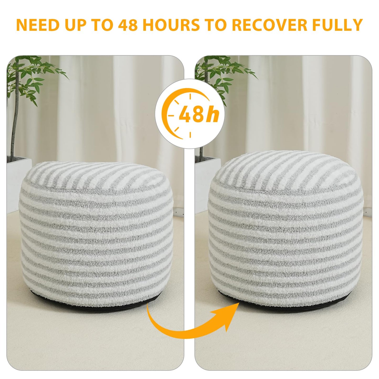 Homlazeezy Round Pouf Ottoman Stuffed Foot Stool Floor Chair Poufs for Living Room Bedroom, Faux Fur Poufs with Foam Chunk Filling, Storage Ottoman Pouf 20 X 15 Inch Boho for Couch, Gray & White