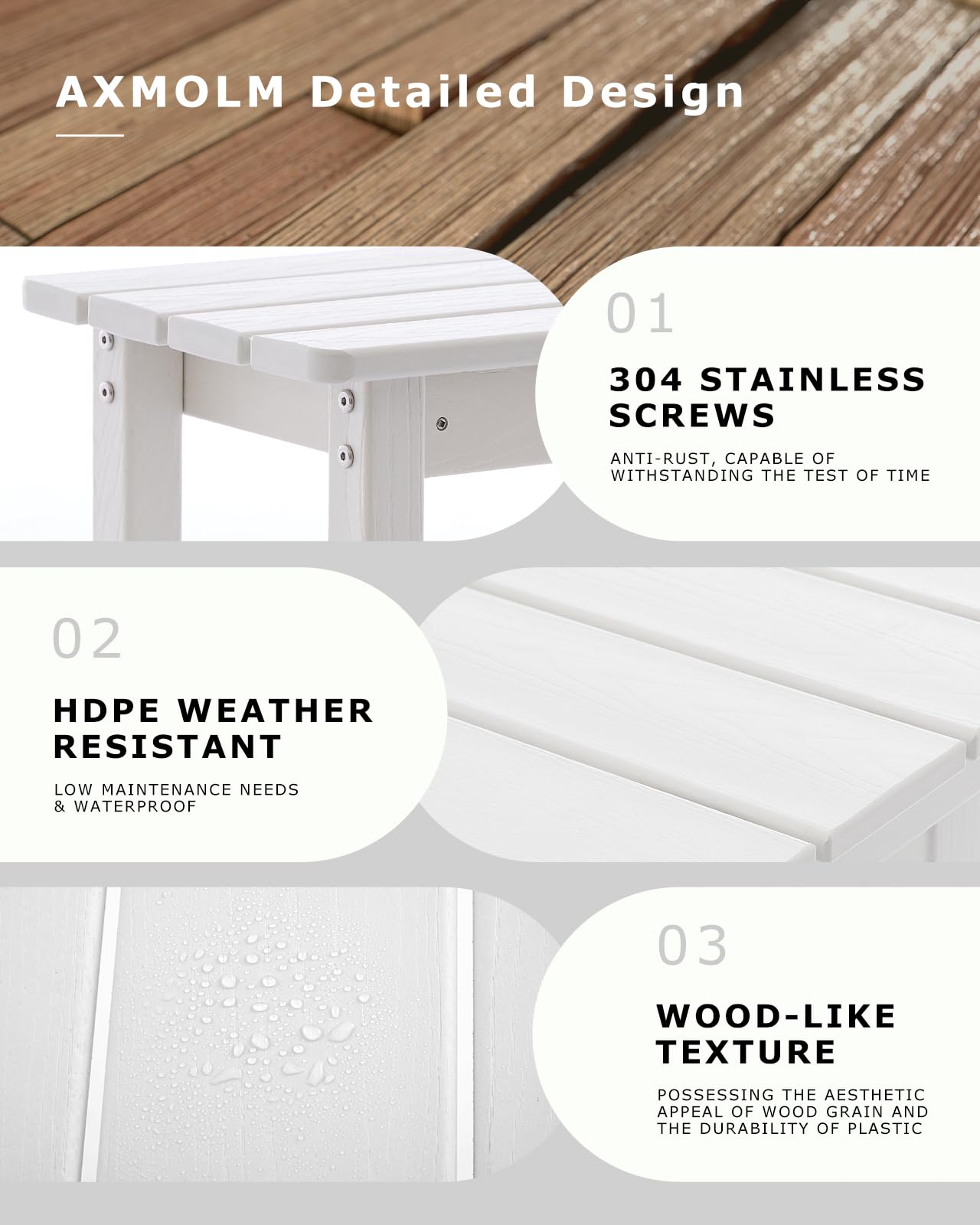 AXMOLM HDPE 2 Piece Outdoor Bar Height Stools, All-Weather Patio High Top Bar Stools, Outdoor Bar Chairs with Cushions for Balcony, Backyard, Garden, Deck (White, Bar Stools)