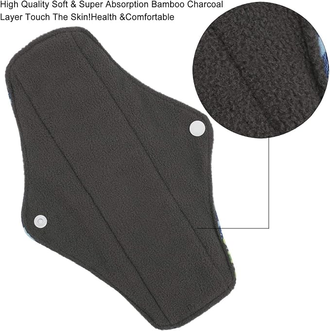 PHOGARY Reusable Menstrual Pads, Bamboo Cloth Pads for Heavy Flow with Wet Bag, Large Sanitary Pads Set with Wings for Women, Washable Overnight Cloth Panty Liners Period Pads(7 in 1, Style I)