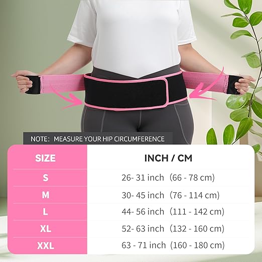 S-XXL Sacroiliac SI Joint Hip Belt for Women Men-Alleviate Sciatica|Pelvic|Back|Lower Back Support, Pelvic Support Belt, Adjustable Lumbar Pain Relief, Trochanter Belt,Pink, XL(Hip Size 52"- 63")