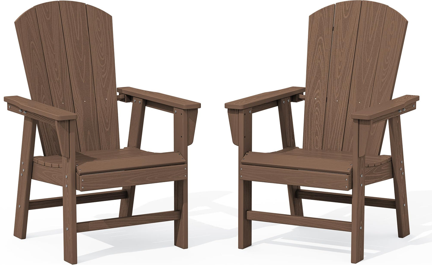 SERWALL Outdoor Adirondack Dining Chair Set of 2, All Weather HDPE Patio Chairs, Brown