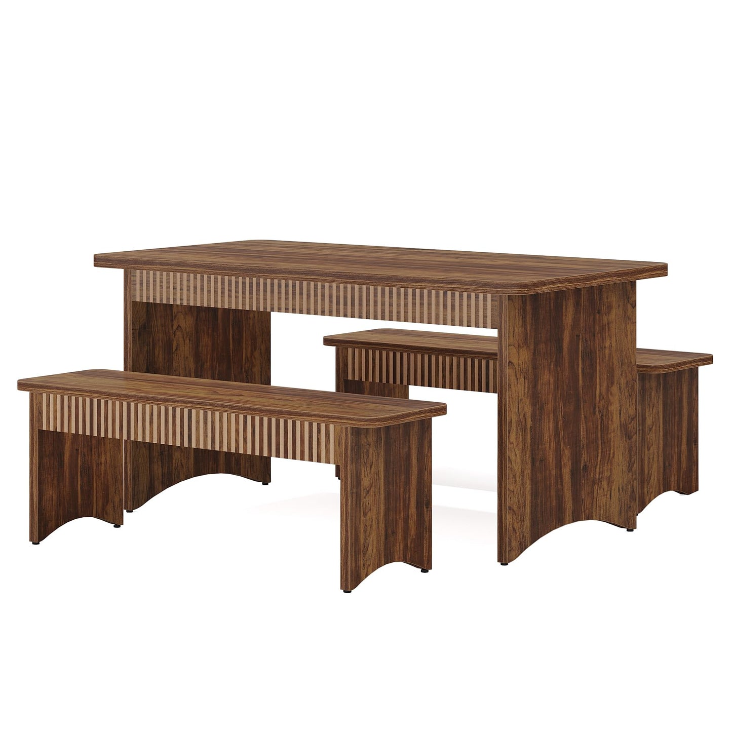 Tribesigns 3-Piece Dining Table Set, 55" Dining Room Table with 2 Benches for 4-6 People, Kitchen, Dining Room, Rustic Brown
