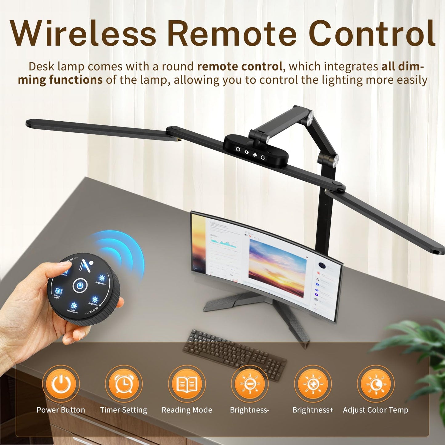 Table Lamp, LED Desk Lamp with Clamp and Base, Architect Desk Lamp for Home Office with Remote Control, 24W Ultra Bright Desk Light with Gesture Sensor Switch, Memory Function, Eye Caring Table Light