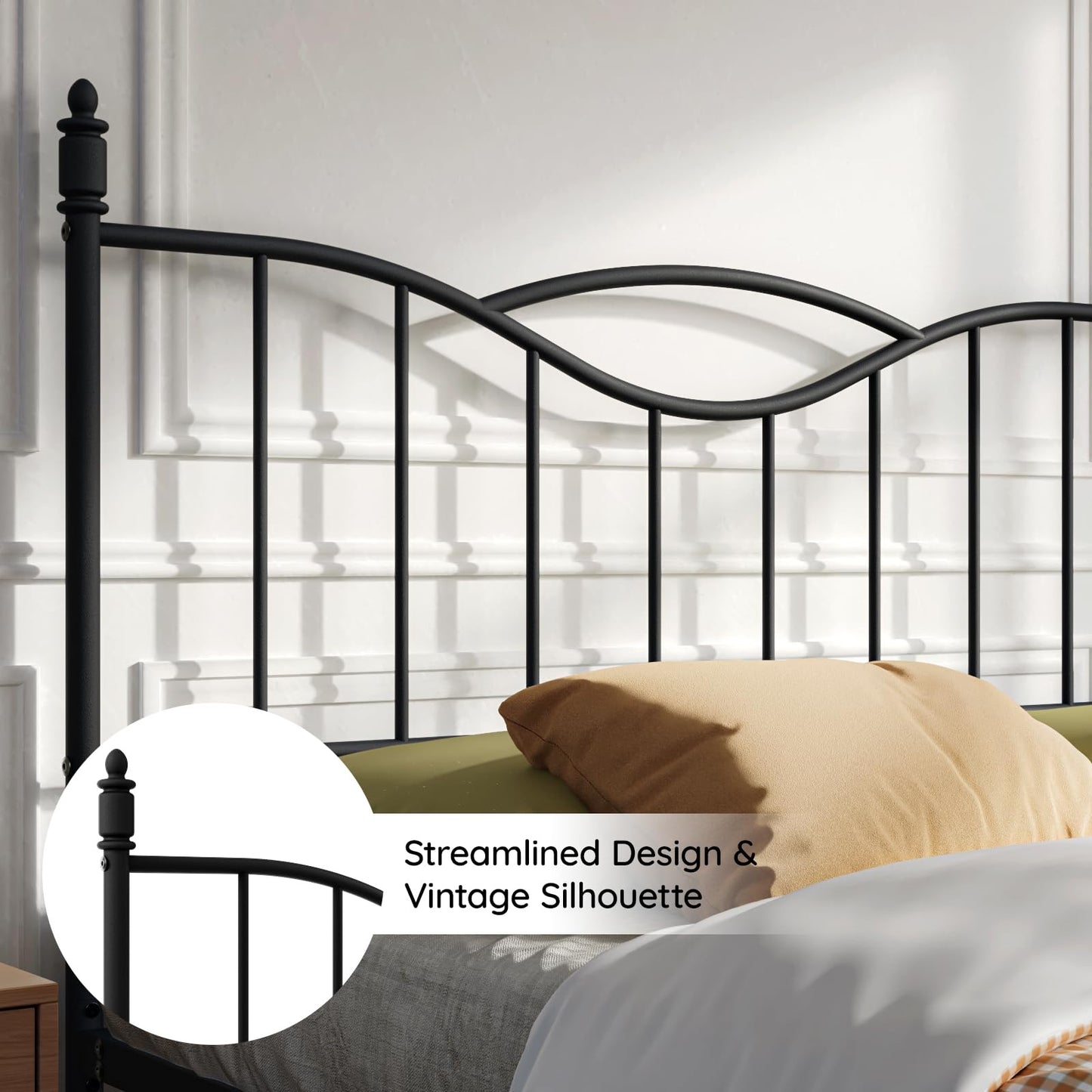 Florise Queen Size Bed Frame with Headboard,14 Inch Tall Metal Platform Bed Frame Mattress Foundation with Footboard, Under Bed Storage, Strong Metal Slats Support, No Box Spring Needed, Black