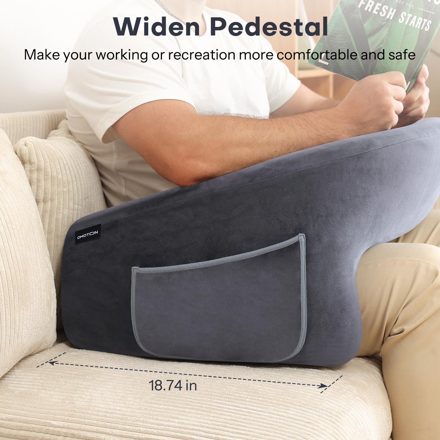 OMOTON Reading Pillow for Lap Desk, Upgrade Extra Large Gaming Pillow for Adult, Perfectly Fitting Your Body Memory Foam Arm Rest Pillow for Reading, Working, Playing in Bed Sofa (Deep Grey)