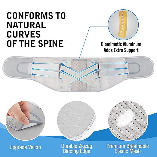 Back Brace for Lower Back Pain Relief - Back Support Belt for Women & Men, Lower Back Brace for Herniated Disc, Sciatica. Removable Stays for Lower Back Support with 2 Different Hardness Sets (XX-Large, Grey)