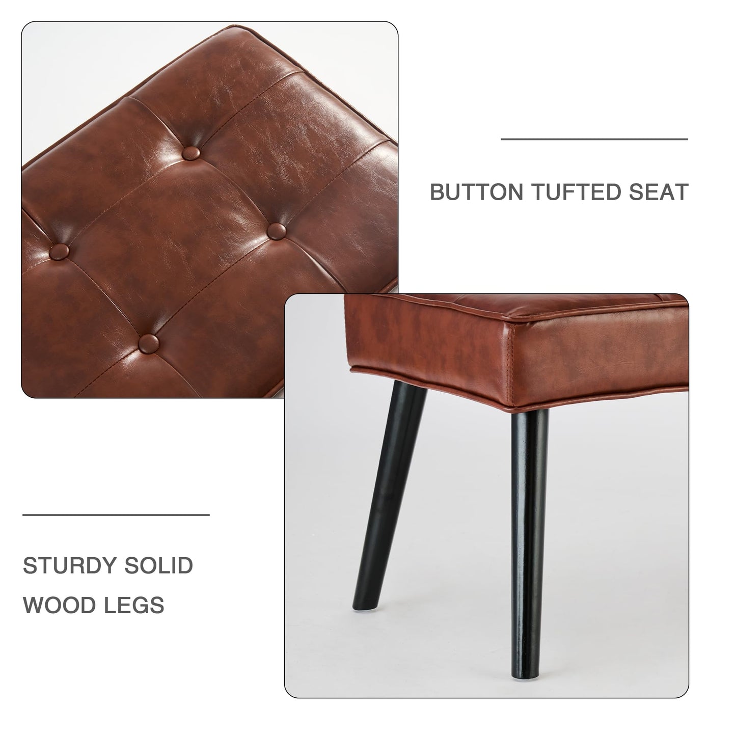LOULENS 40'' PU Leather Tufted Ottoman Bench, Modern Upholstered End of Bed Bench, Waterproof Leather Entryway Bench with Wood Legs, Accent Footrest for Living Room, Brown