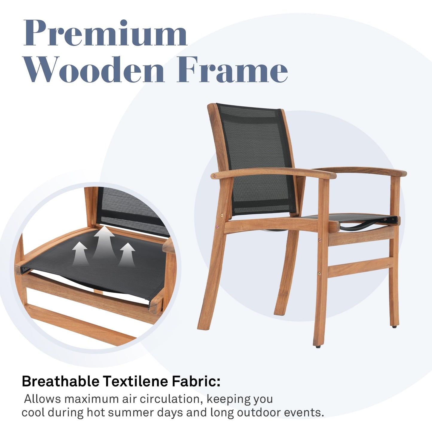 OC Orange-Casual Patio Furniture Set, Acacia Wood Patio Dining Set for 6-8, Outdoor Expandable Table and Chairs Set with Umbrella Hole and Breathable Textilene Fabric for Garden (Black, 5 Pieces)