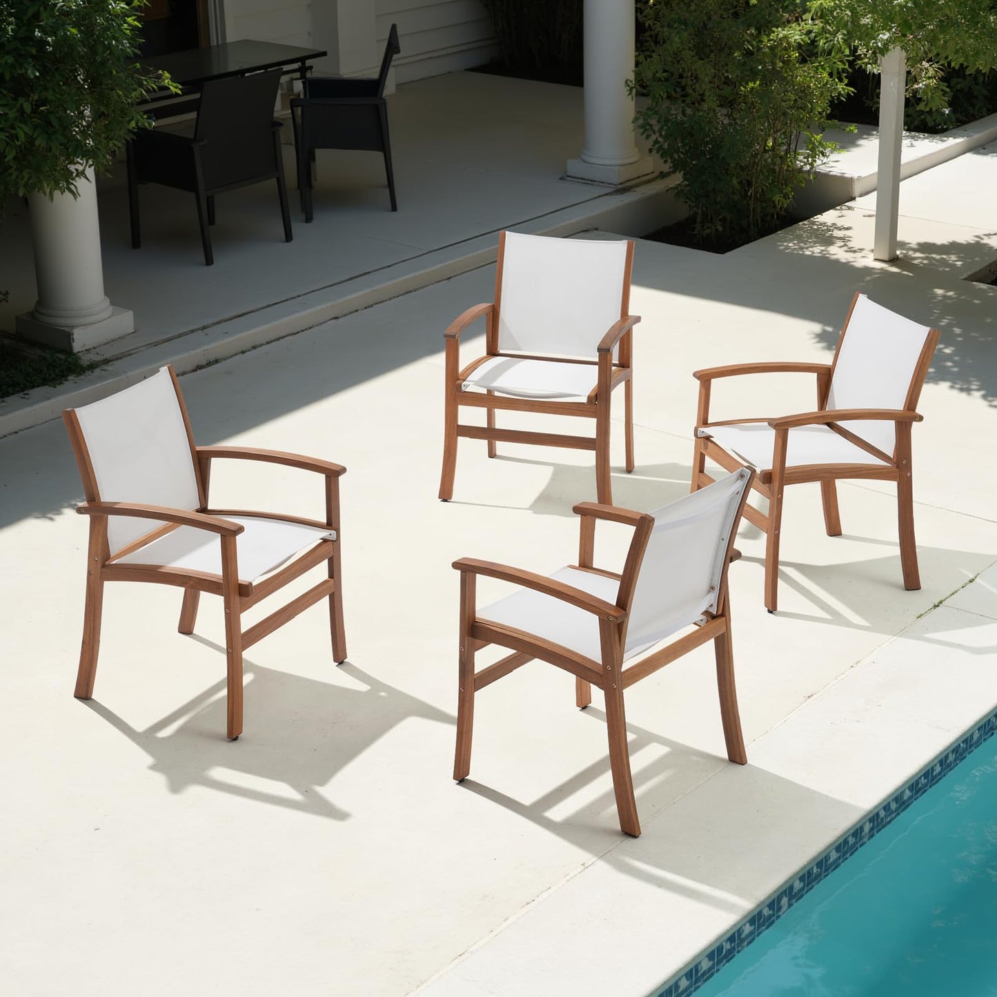 OC Orange-Casual Patio Furniture Set, Outdoor Chairs Set with Acacia Wood Frame and Metal Support Bars,Breathable Textilene Fabric Curved Armchair Support 350lbs for Lawn, Garden (White, 2 Pieces)
