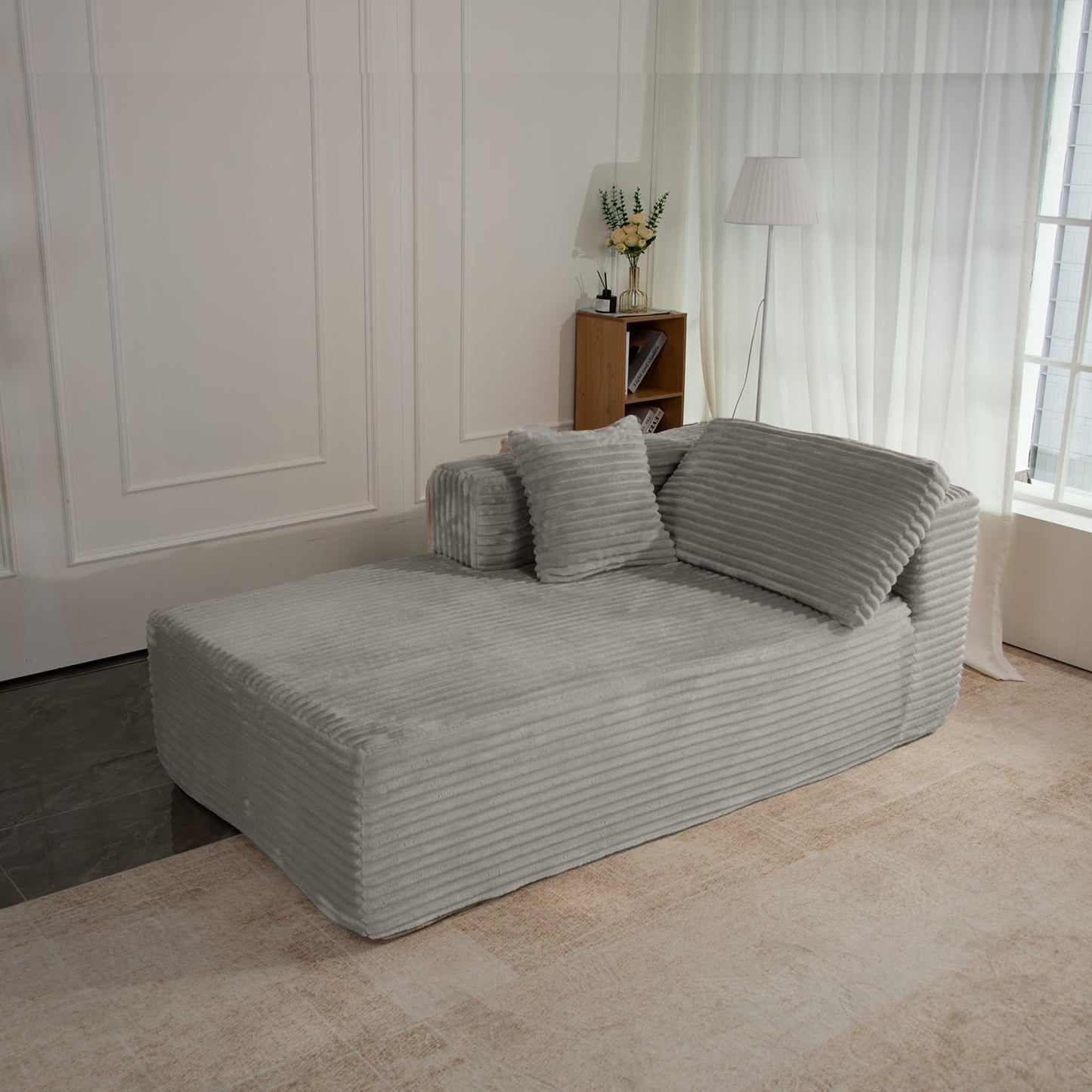 Modular Sectional Sofa with L-Shape Chaise, Boneless Cloud Couch with Deep Seat, Sponge Compression Sofas No Assembly Required, Upholstered Couches for Living Room Bedroom, (Half Chaise, Beige)