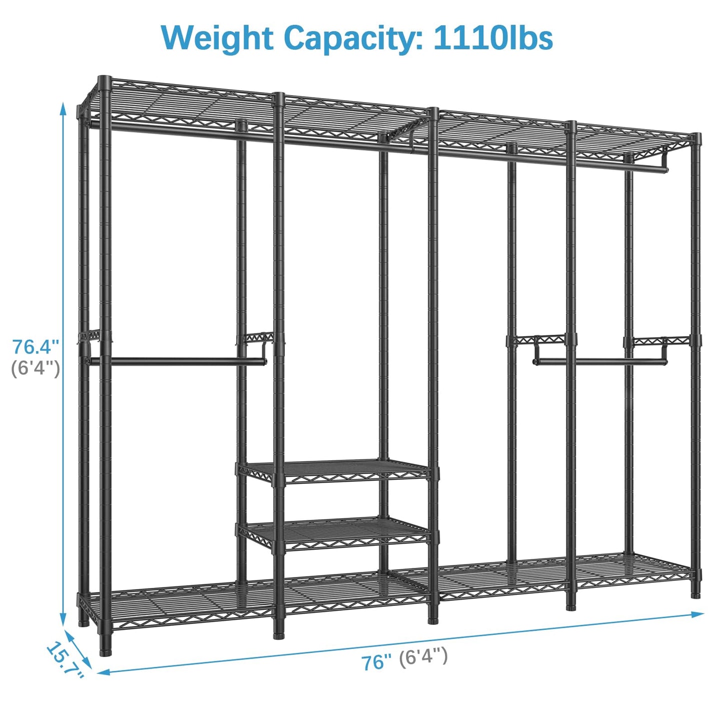 VIPEK V40 Wire Garment Rack Heavy Duty Clothes Rack for Hanging Clothes, Multi-Functional Bedroom Clothing Rack Freestanding Closet Wardrobe Rack, Max Load 1110lbs, Black