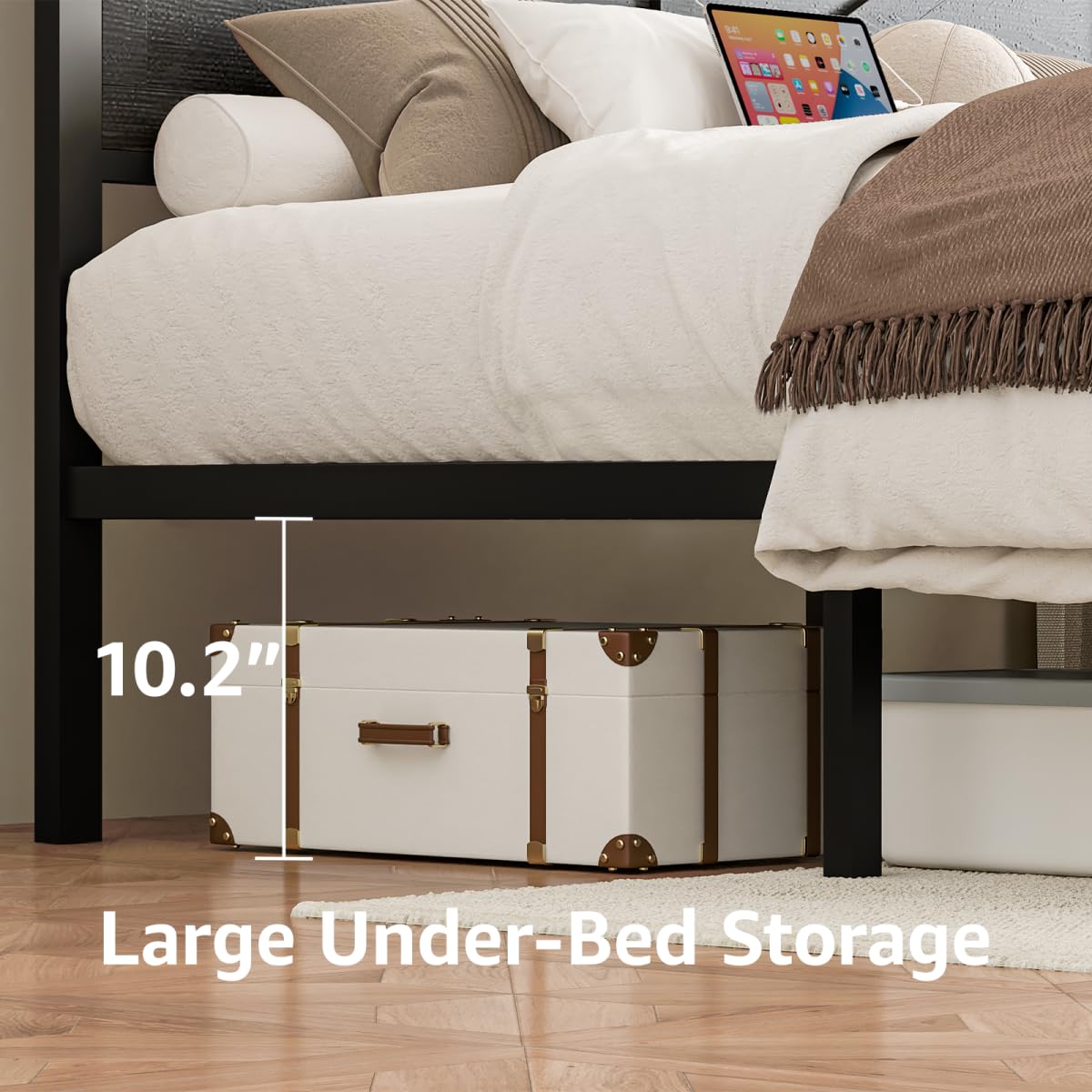 Siihnon Rustic King Size Bed Frame with Storage Drawers and Barn Door Headboard, Farmhouse LED King Bed Frame with Charging Station, Metal Industrial Platform Bed Frames, No Box Spring Needed, Black