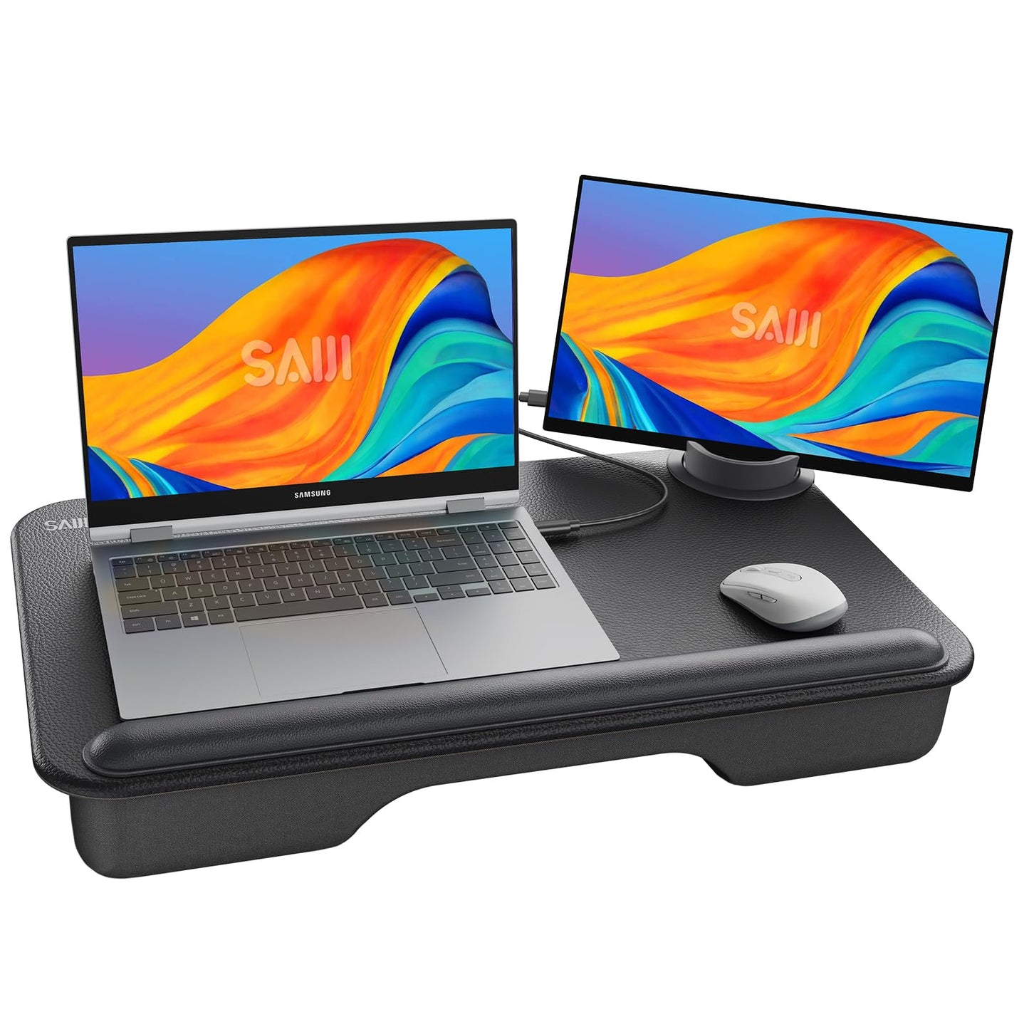 SAIJI Laptop Lap Desk - Fits Up to 17" Laptops, Lightweight Lap Tray Table Stand with Soft Leather Wrist Pad, External Monitor Holder, Lap Desk with Cushion for Home Office Working/Gaming On Couch