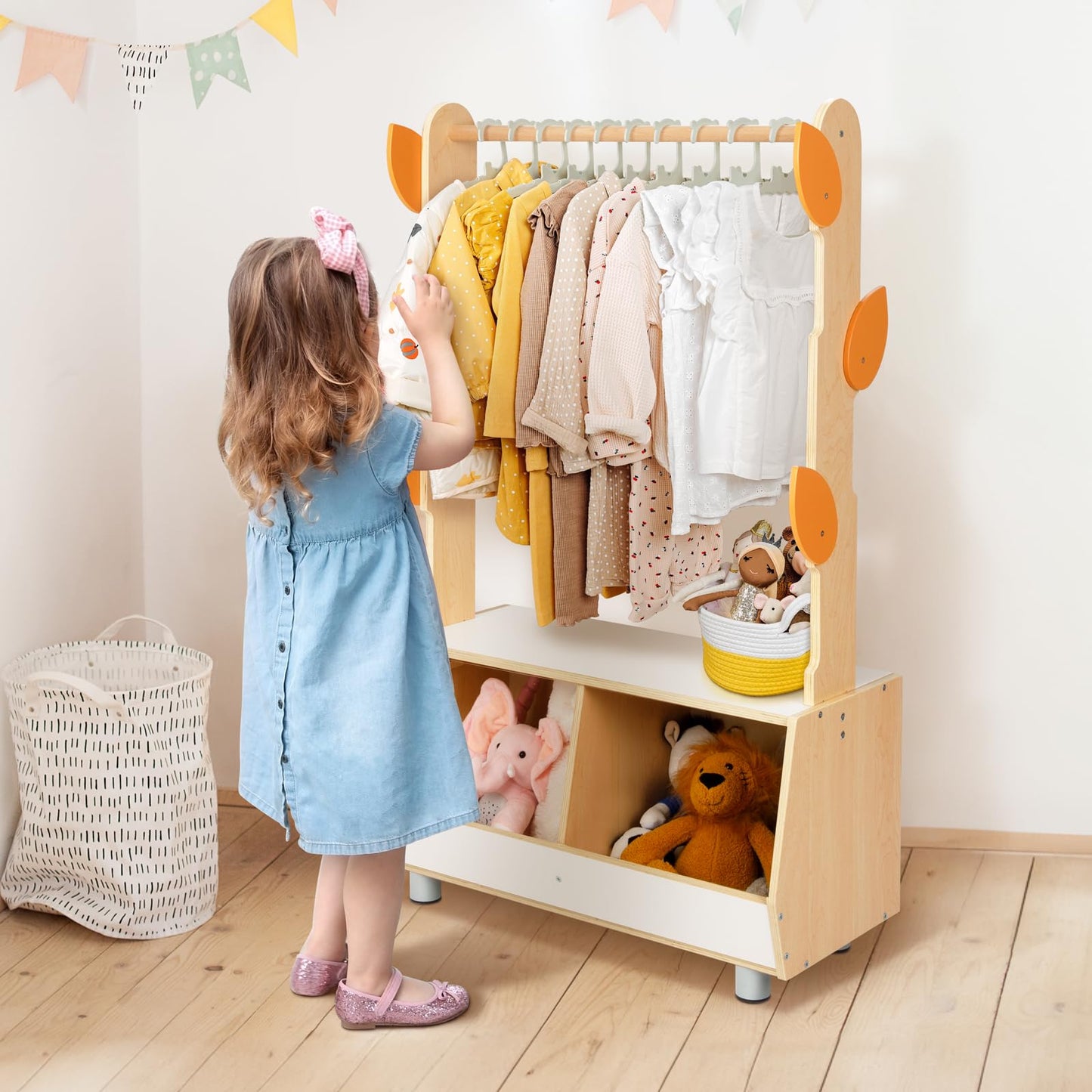 OOOK Tree Kids Dress Up Rack, Dress Up Storage for Toddlers, Kids' Costume Organizer Center with Storage Cabinet, Suitable for Children's Room, Living Room, Playroom and Daycare Centers.