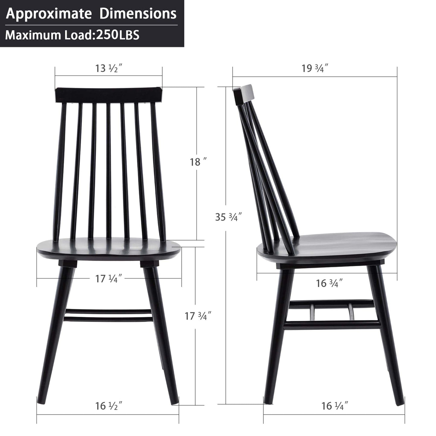 DUHOME Wooden Dining Chairs Set of 4, Wood Dining Room Chairs Slat Spindle Back Kitchen Room Chair Windsor Chairs, Black