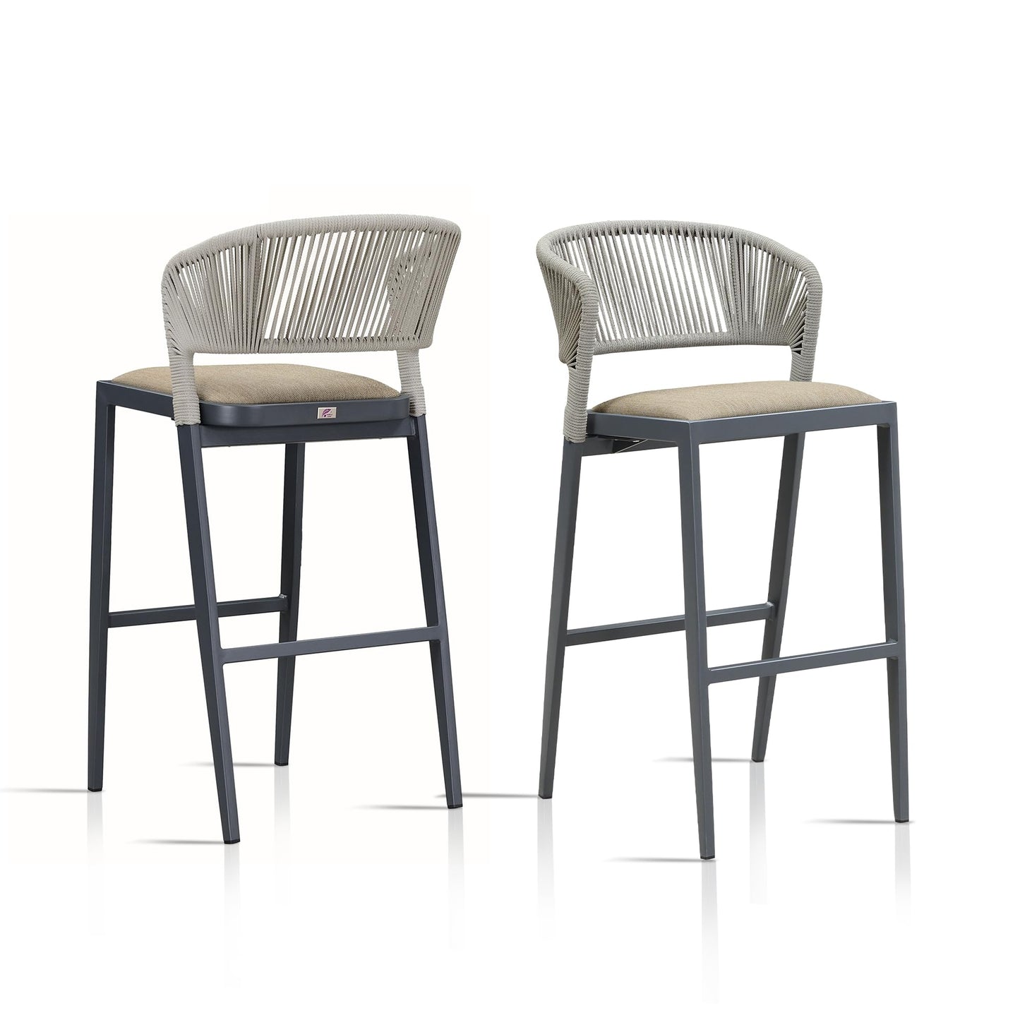 PURPLE LEAF Bar Stool Set of 2 Outdoor Bar Chairs with Backrest Bar Height Stools Rattan Stool Wicker Dark Gray Barstools