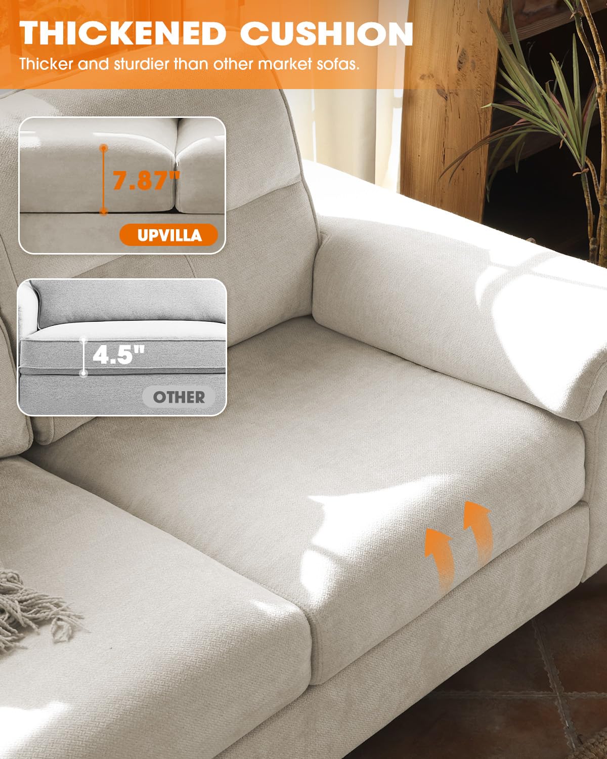 71.25" Modern Sofa Couch for Living Room, Deep Seat Sofas with 8”Cushion, Comfy 2-Seater Chenille Loveseat with Convertible Armrest, Removable Sofa Cover, High Leg (Beige)
