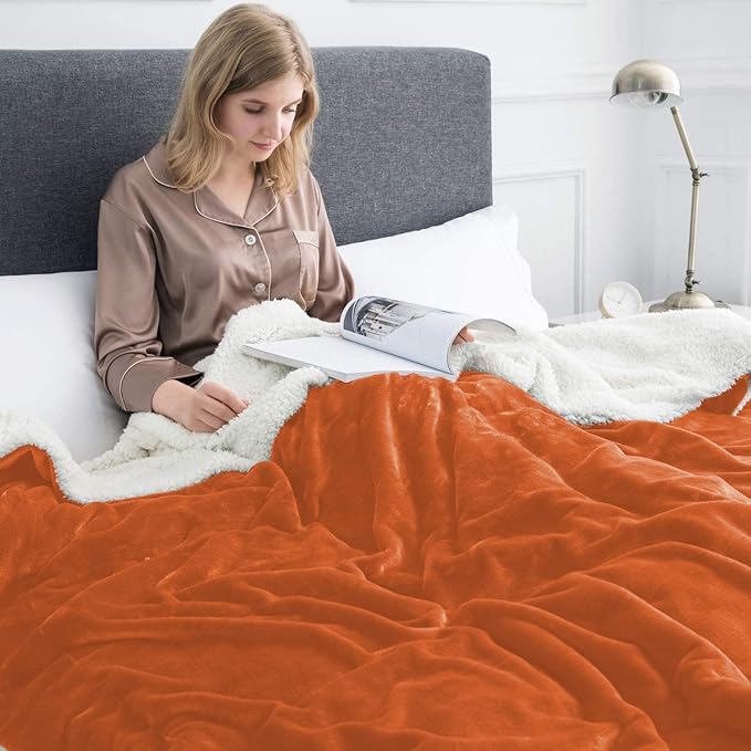 IR Imperial Rooms Rust Sherpa Blankets Queen Size for Bed - Wholesale Bulk Pack of 9 Sherpa Blankets - Soft Fluffy Throw Blanket for Hotels, Guest Bedroom, 90x90 Inches