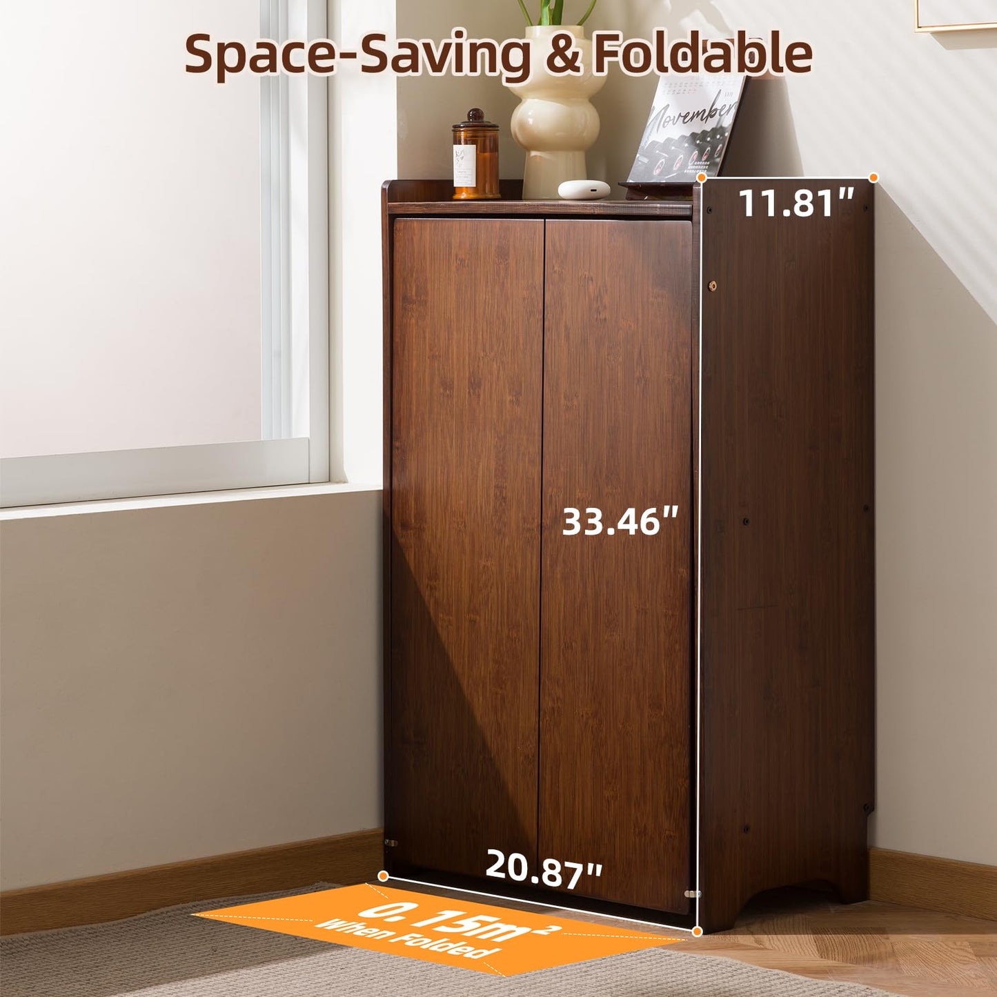 Usofhaus Bamboo Folding Desk with Storage, Space-Saving Foldable Computer Desk for Small Spaces, Writing Study Table for Home Office, Bedroom, Dorm, Apartment,Dark Brown