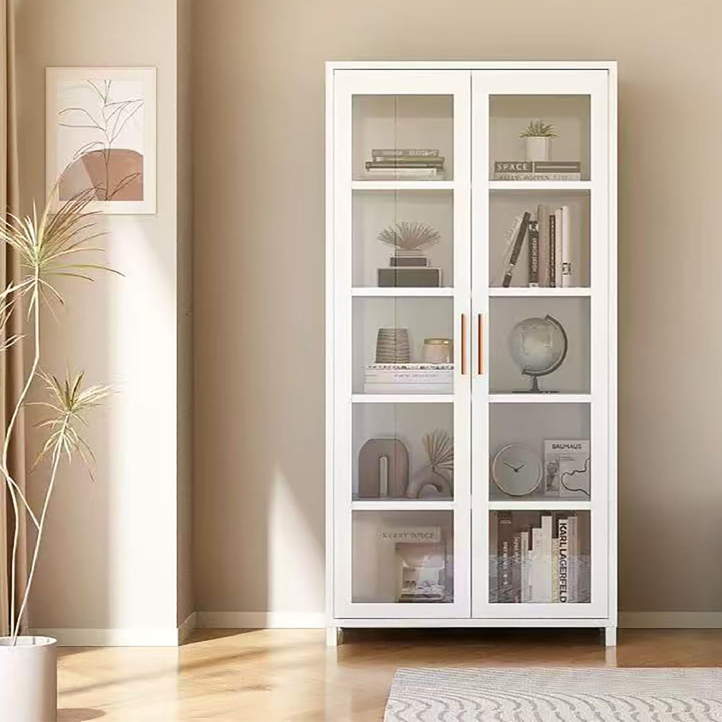 qeknxks Display Cabinet with Glass Doors, 5-Tier Metal Curio Cabinet, Glass Display Cases for Figurine, Toy Organizers Rack & Display Shelf, Kids Bookcase for Home Office, Playroom, Living Room
