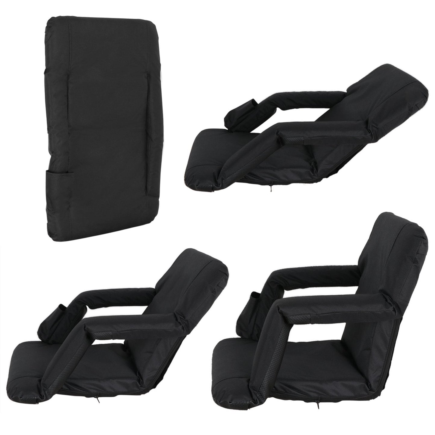 Smartxchoices 2 Pack Stadium Seat Chair Bleacher Seats 5-Reclining Positions Padded with Back Support Cushion Arms Pocket Portable Folding Seat with Shoulder Straps for Gaming with Arm Rest, PVC