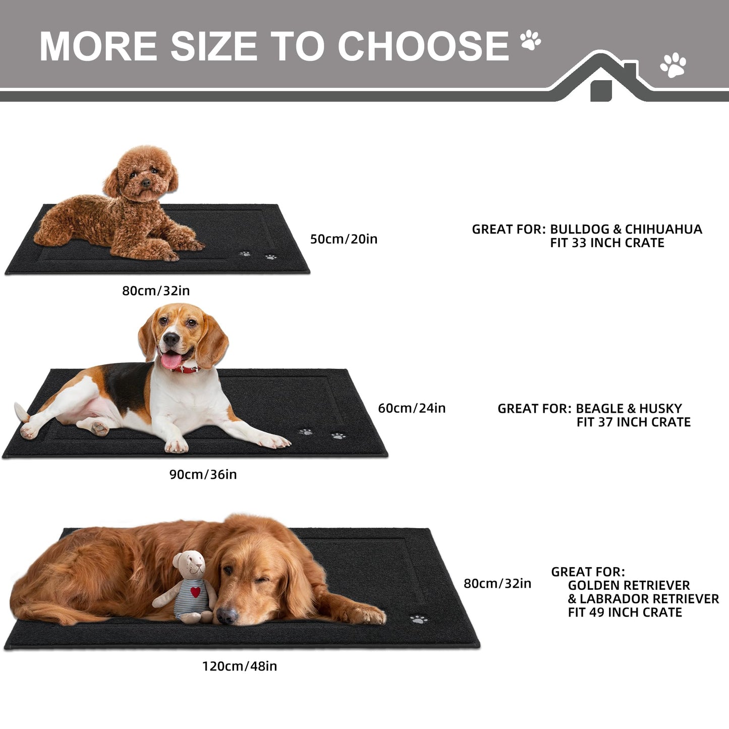BEQHAUSE Dog Door Mat for Muddy Paws 20"x32" Dirt Trapper Absorbent Doormat Non Slip Entryway Rugs Washable Stain Resistant Welcome Floor Mat Soft Low-Profile for Front Back Door, Black