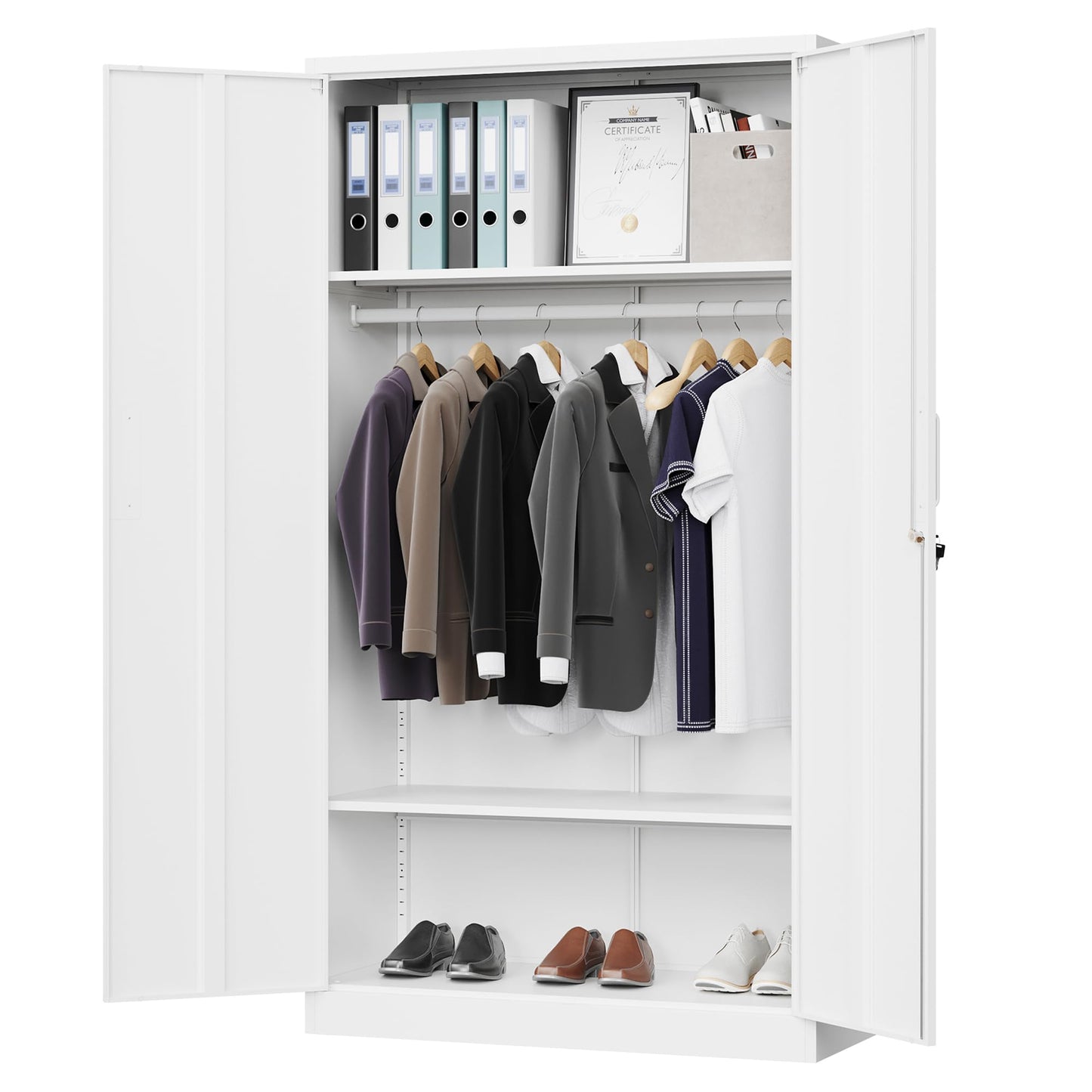 Letaya Metal Wardrobe Cabinets with Lock,Clothing Locker 72" X 36" X 18" Storage Cabinets for Home Room,Fire Department, School, Employee,Gym,Government (White)