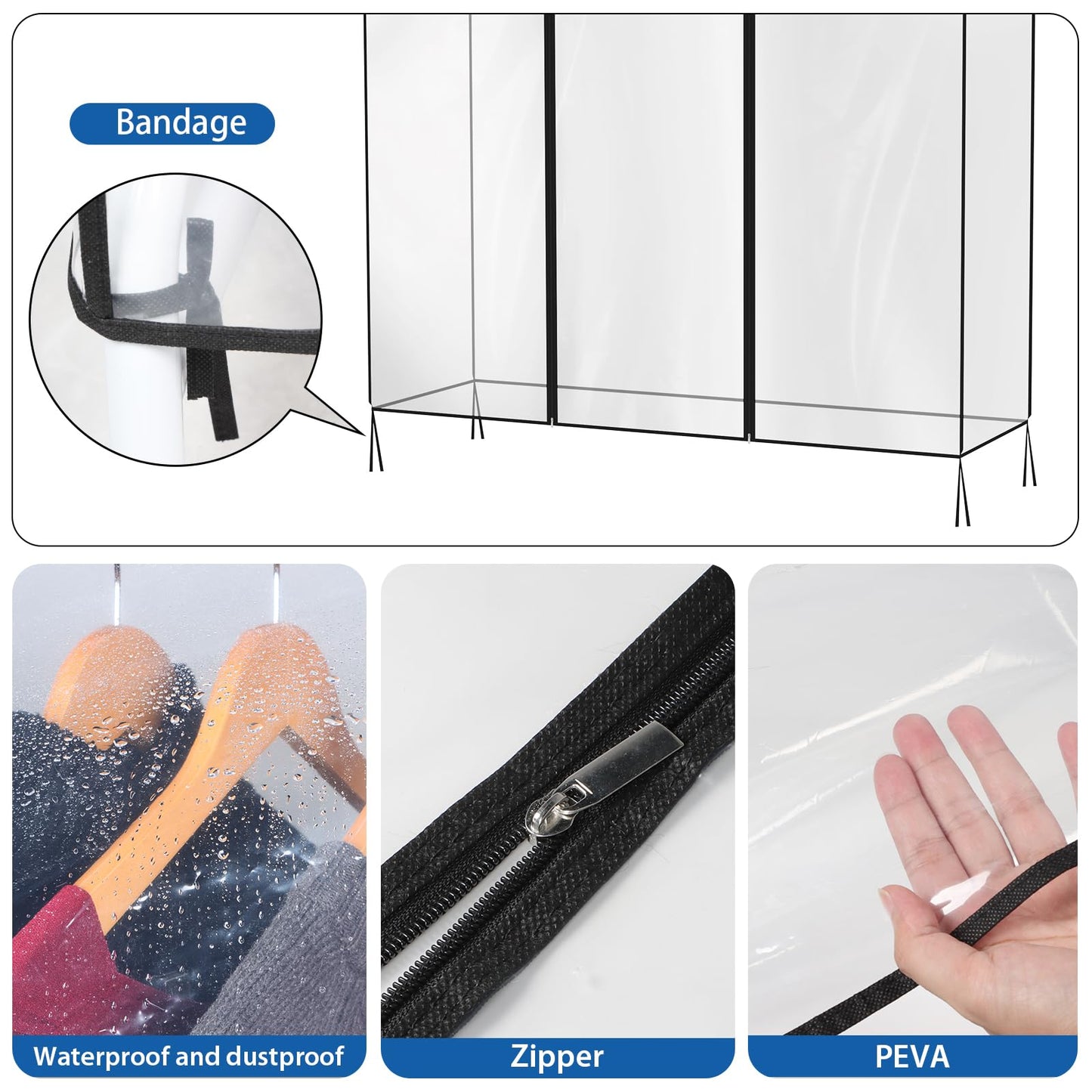 Zilink 60'' Clear Garment Rack Cover Dustproof Clothes Rack Cover Clear Garment Bags Fur Coat Storage Bag Waterproof Wardrobe Cover with 2 Durable Zippers for Garment Rack