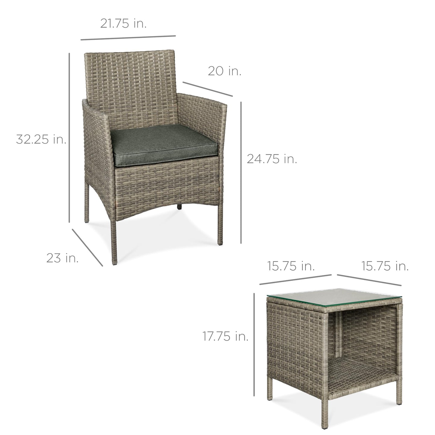 Best Choice Products 3-Piece Outdoor Wicker Conversation Bistro Set, Space Saving Patio Furniture for Garden w/Side Table - Taupe/Slate Green